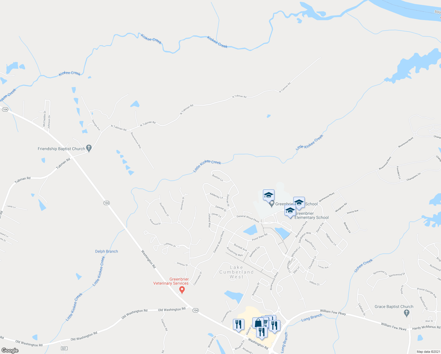 map of restaurants, bars, coffee shops, grocery stores, and more near 446 Buxton Lane in Evans