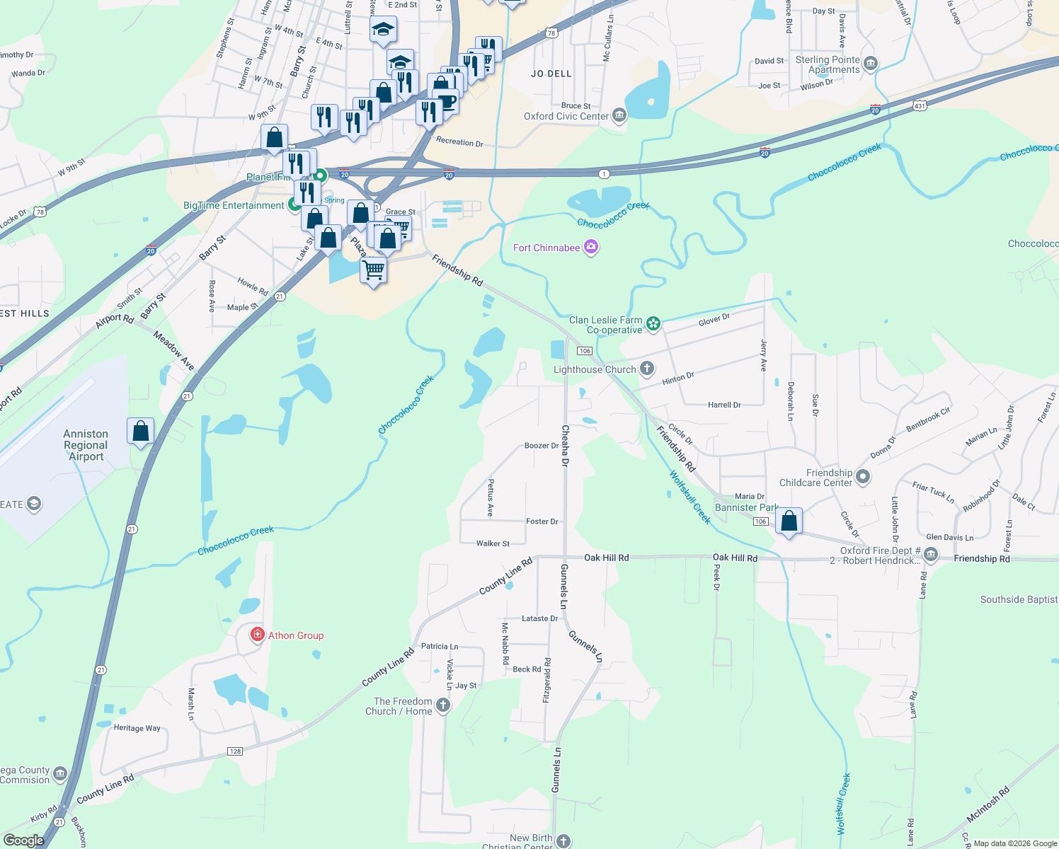 map of restaurants, bars, coffee shops, grocery stores, and more near 1818 Oakdale St in Oxford