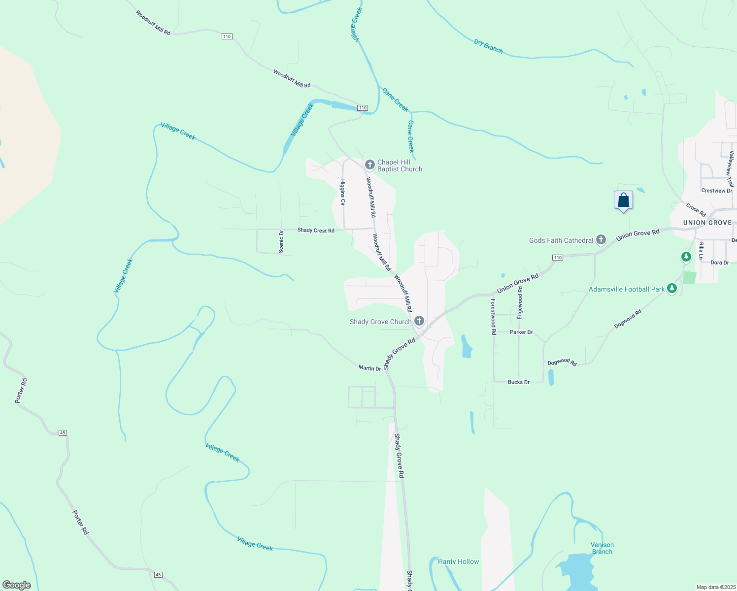 map of restaurants, bars, coffee shops, grocery stores, and more near 5021 Shannon Dr in Adamsville