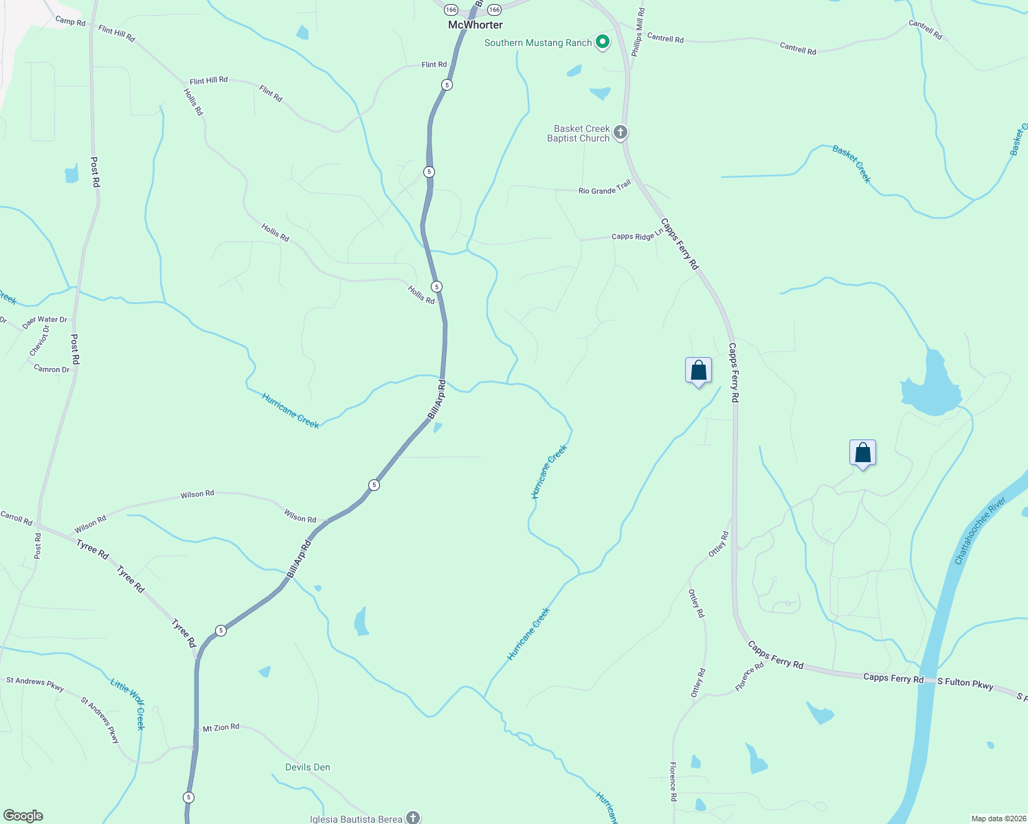 map of restaurants, bars, coffee shops, grocery stores, and more near 7940 Hurricane Falls Drive in Douglasville