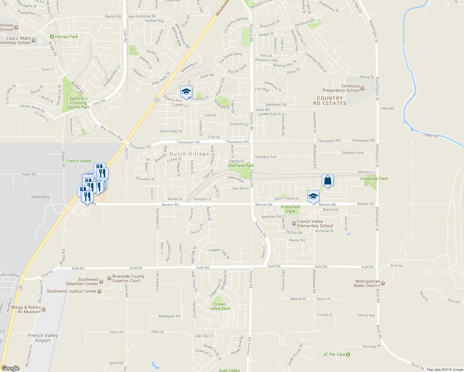 map of restaurants, bars, coffee shops, grocery stores, and more near 36358 matino Lane in Winchester