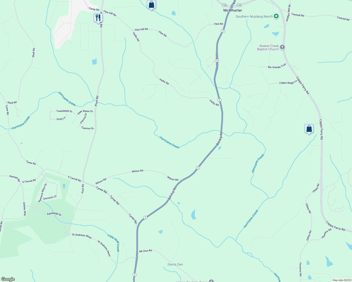 map of restaurants, bars, coffee shops, grocery stores, and more near 7809 Georgia 5 in Douglasville