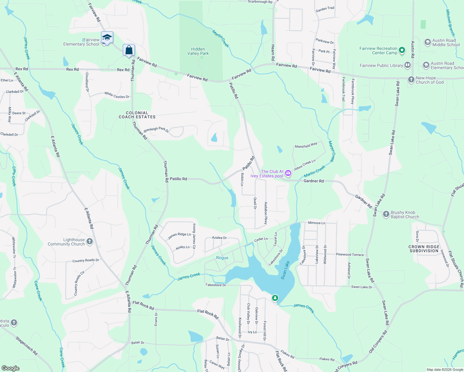 map of restaurants, bars, coffee shops, grocery stores, and more near 481 Patillo Rd in Stockbridge