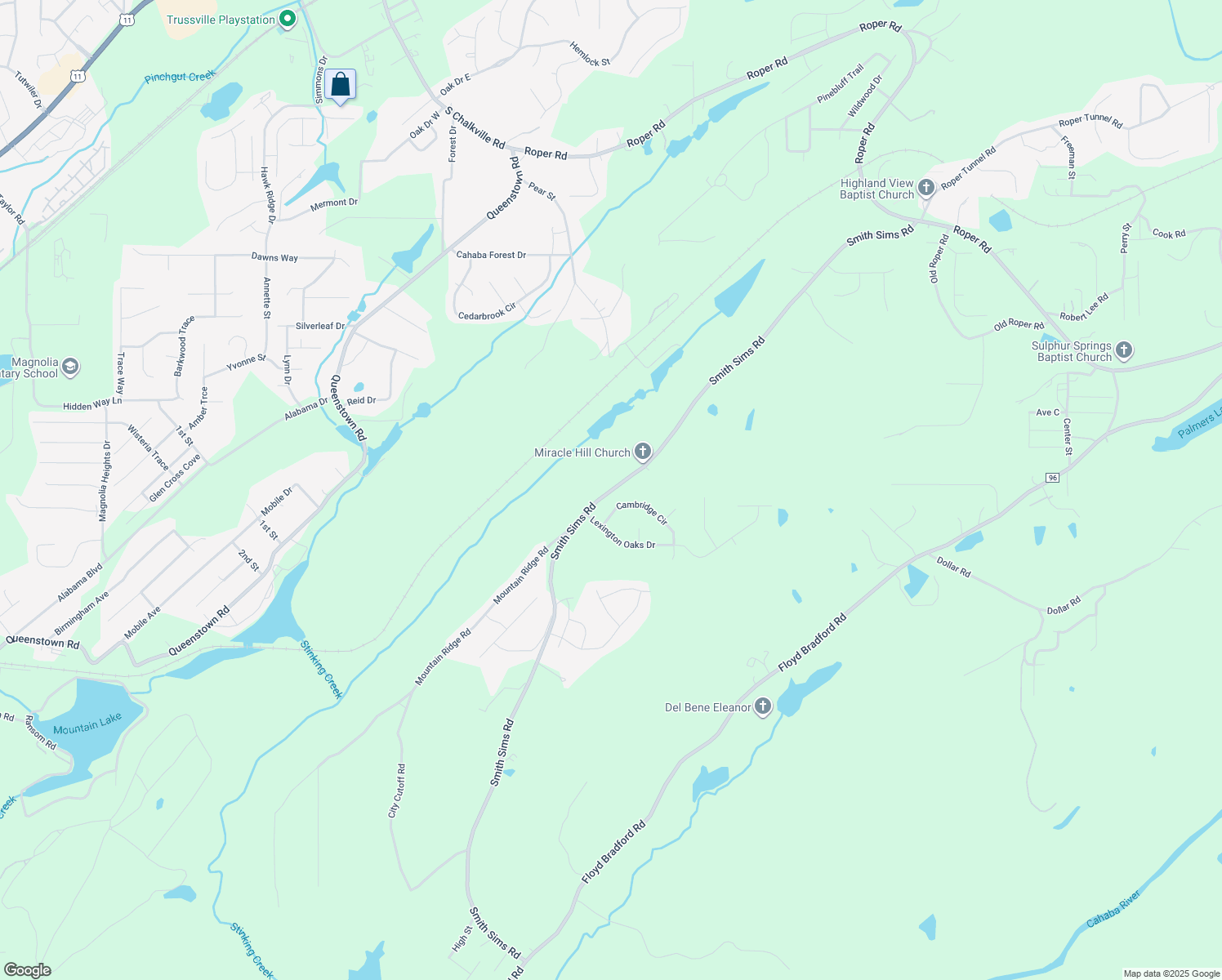 map of restaurants, bars, coffee shops, grocery stores, and more near 3116 Smith Sims Road in Trussville