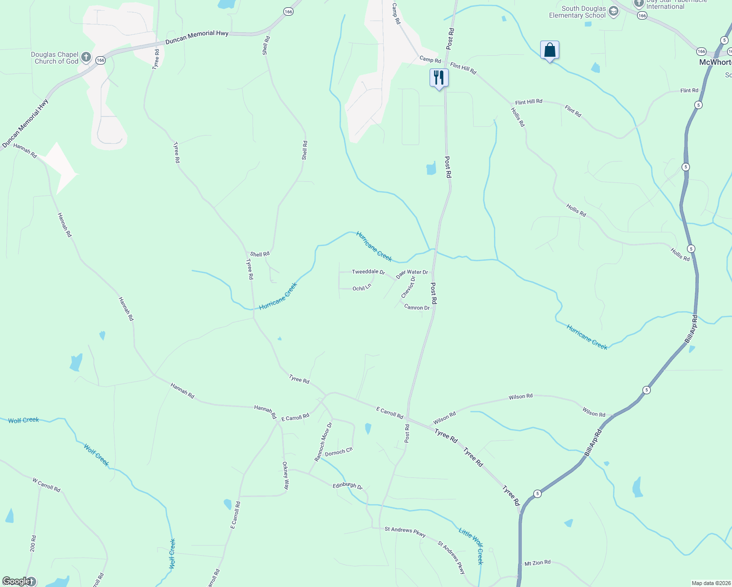 map of restaurants, bars, coffee shops, grocery stores, and more near 8910 Daer Water Drive in Winston