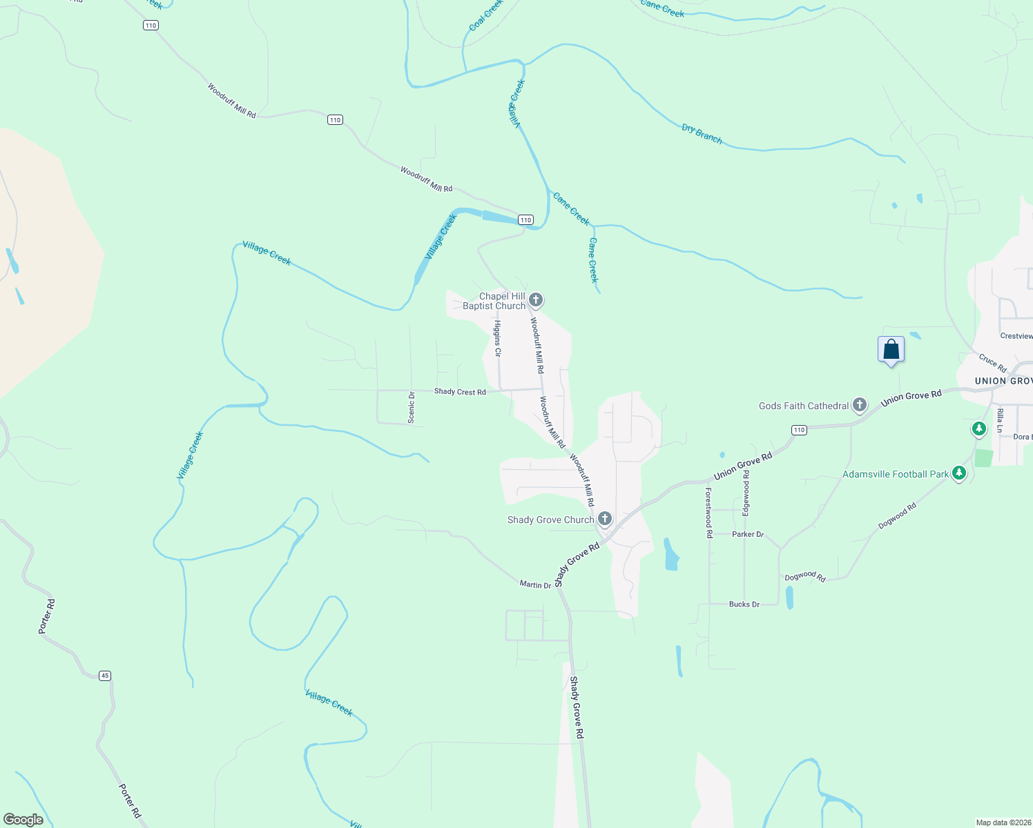 map of restaurants, bars, coffee shops, grocery stores, and more near 5084 Shady Crest Road in Adamsville