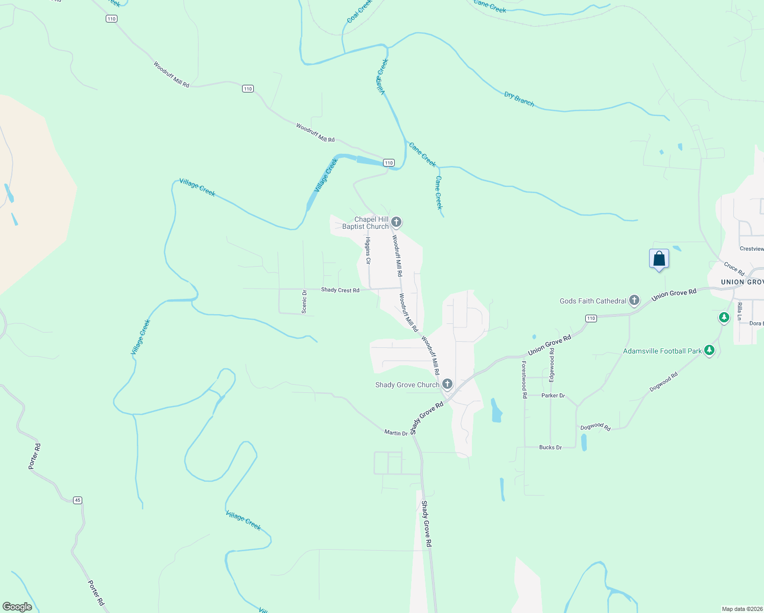 map of restaurants, bars, coffee shops, grocery stores, and more near 5084 Shady Crest Road in Adamsville