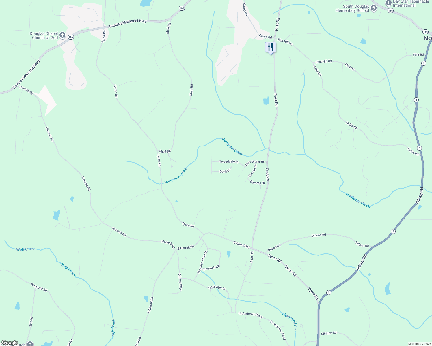 map of restaurants, bars, coffee shops, grocery stores, and more near 8975 Ochil Lane in Winston