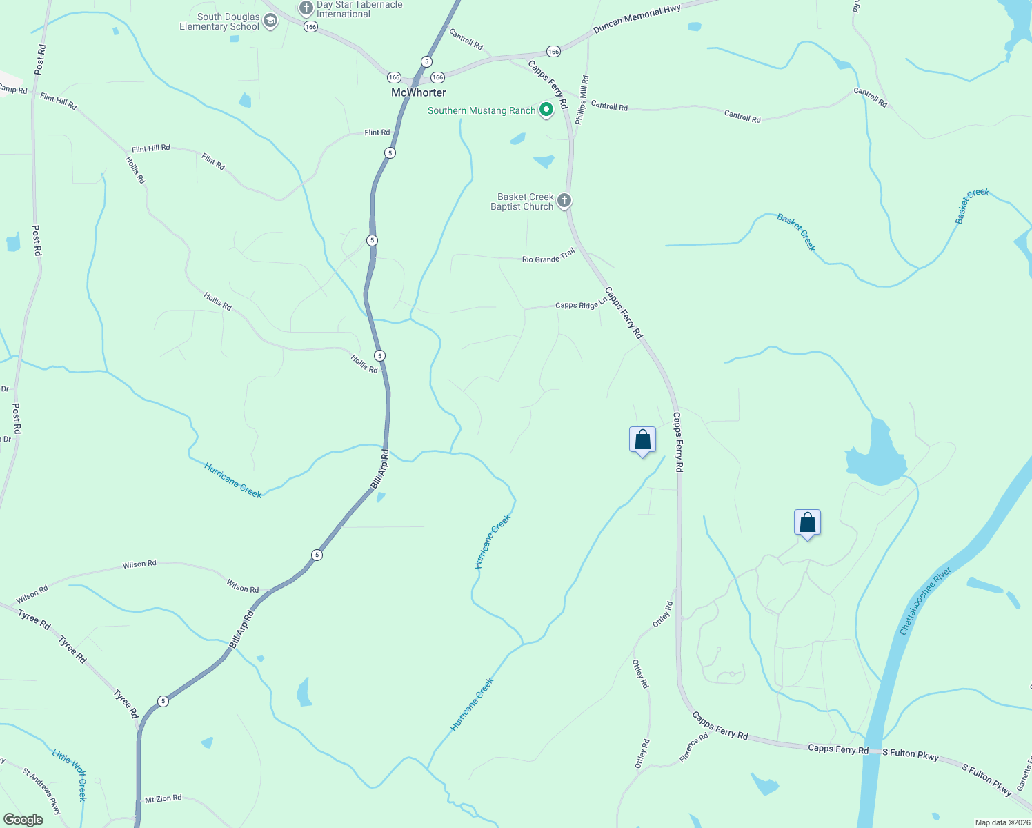 map of restaurants, bars, coffee shops, grocery stores, and more near 7801 Windswept Way in Douglasville