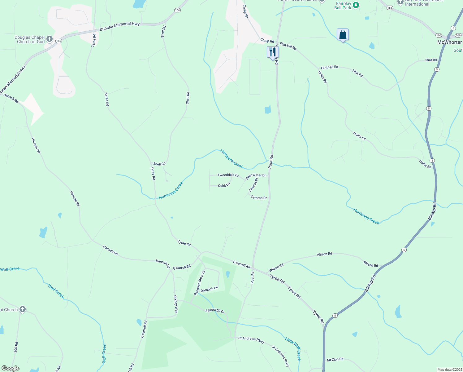 map of restaurants, bars, coffee shops, grocery stores, and more near 8911 Ochil Lane in Douglas County