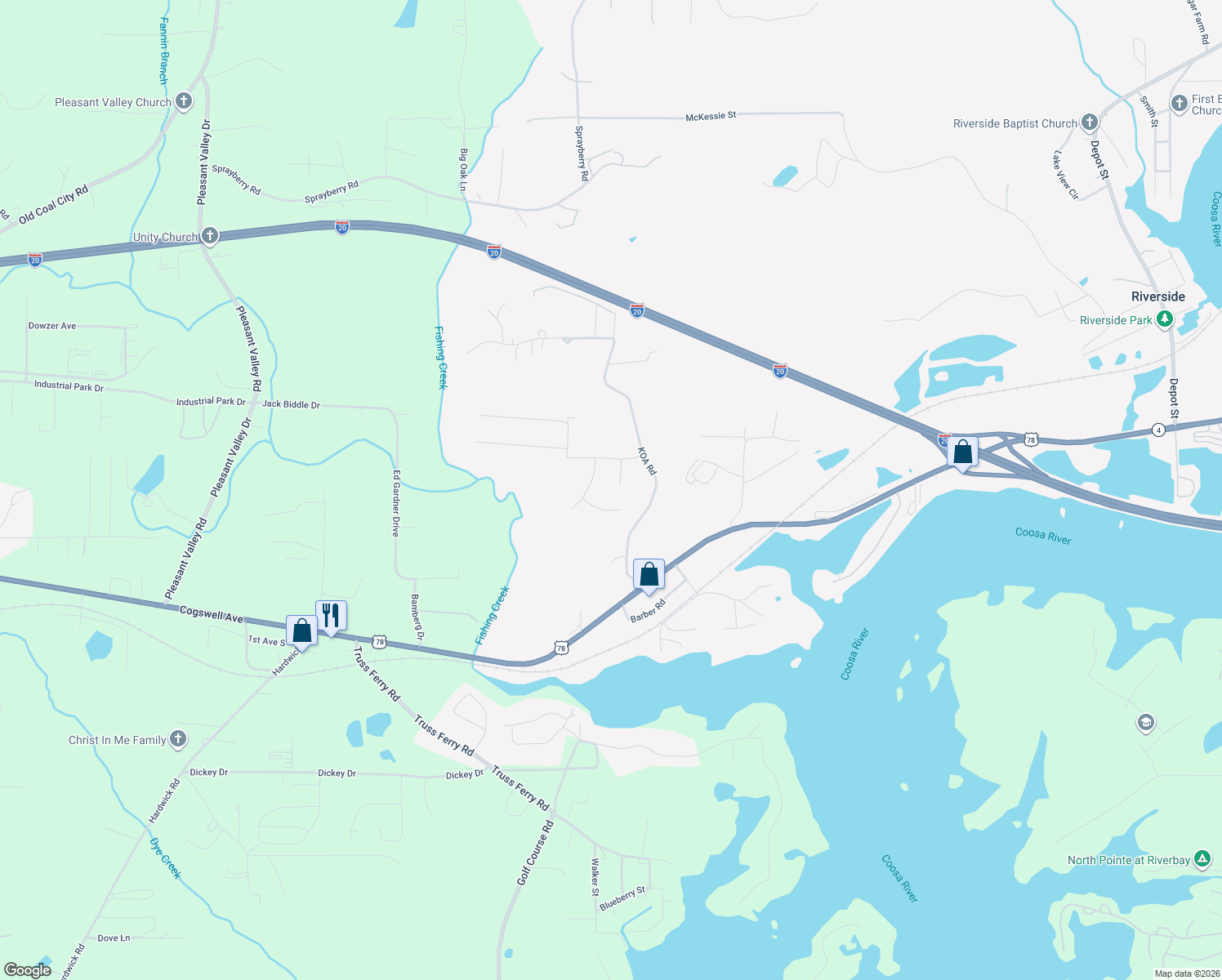 map of restaurants, bars, coffee shops, grocery stores, and more near 220 Ellington Way in Riverside