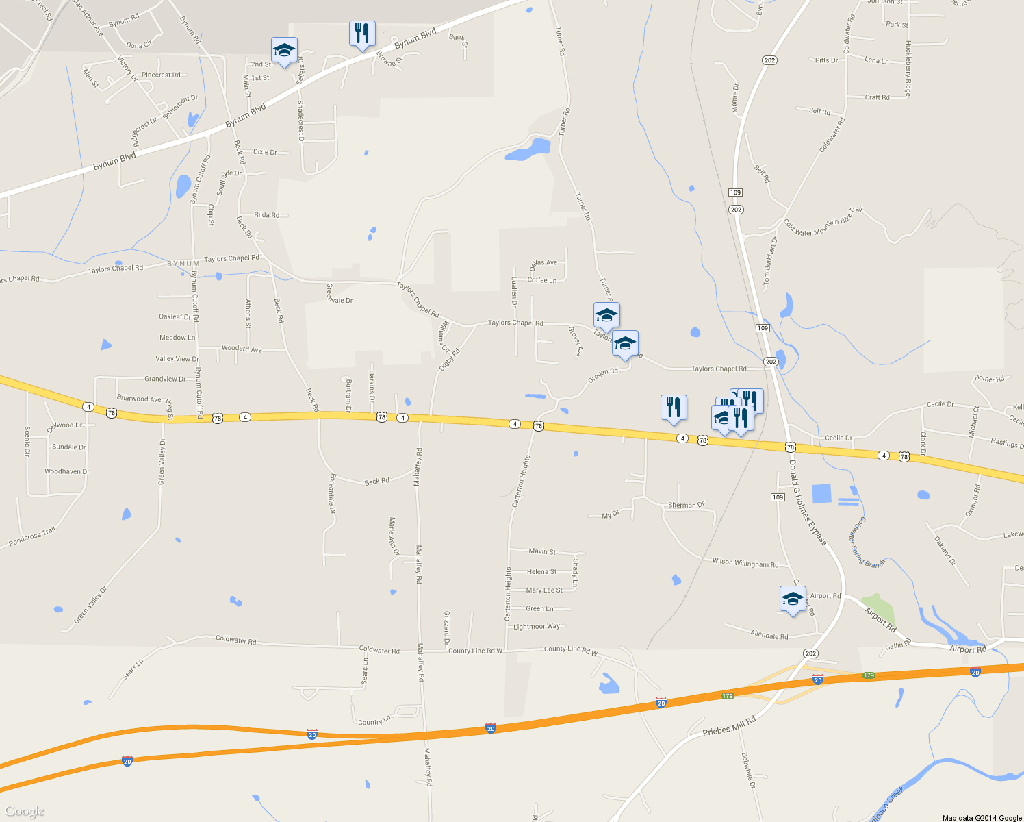 map of restaurants, bars, coffee shops, grocery stores, and more near 5746 U.S. 78 in Oxford