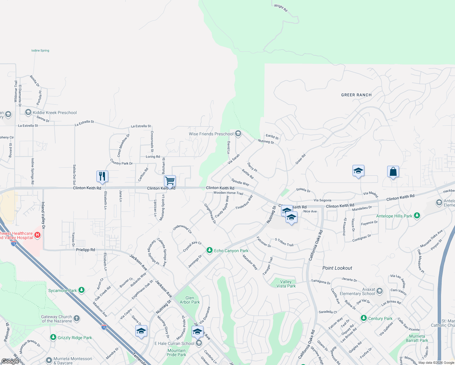 map of restaurants, bars, coffee shops, grocery stores, and more near 39641 Hearthstone Court in Murrieta