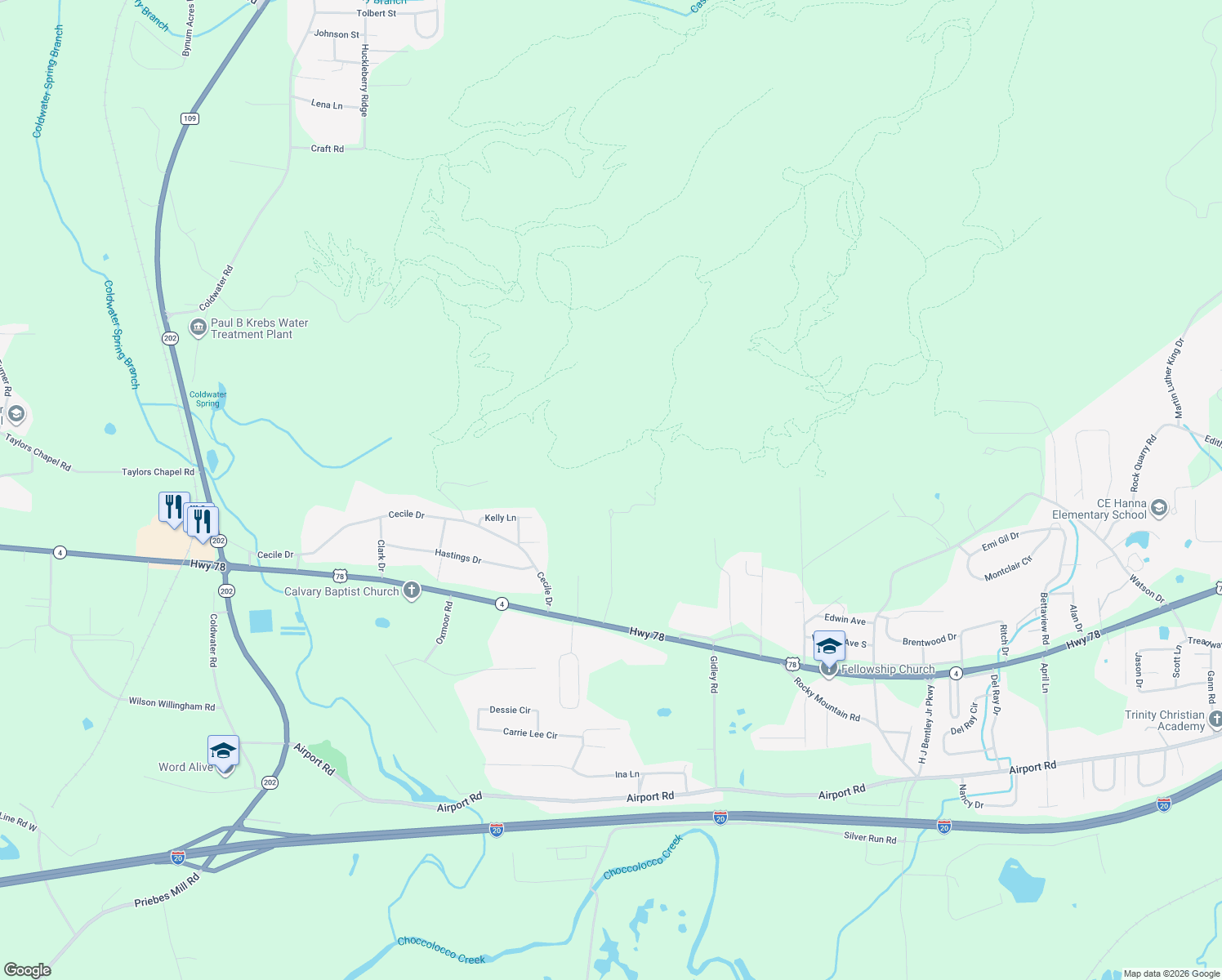 map of restaurants, bars, coffee shops, grocery stores, and more near 345 Monte Vista Road in Oxford