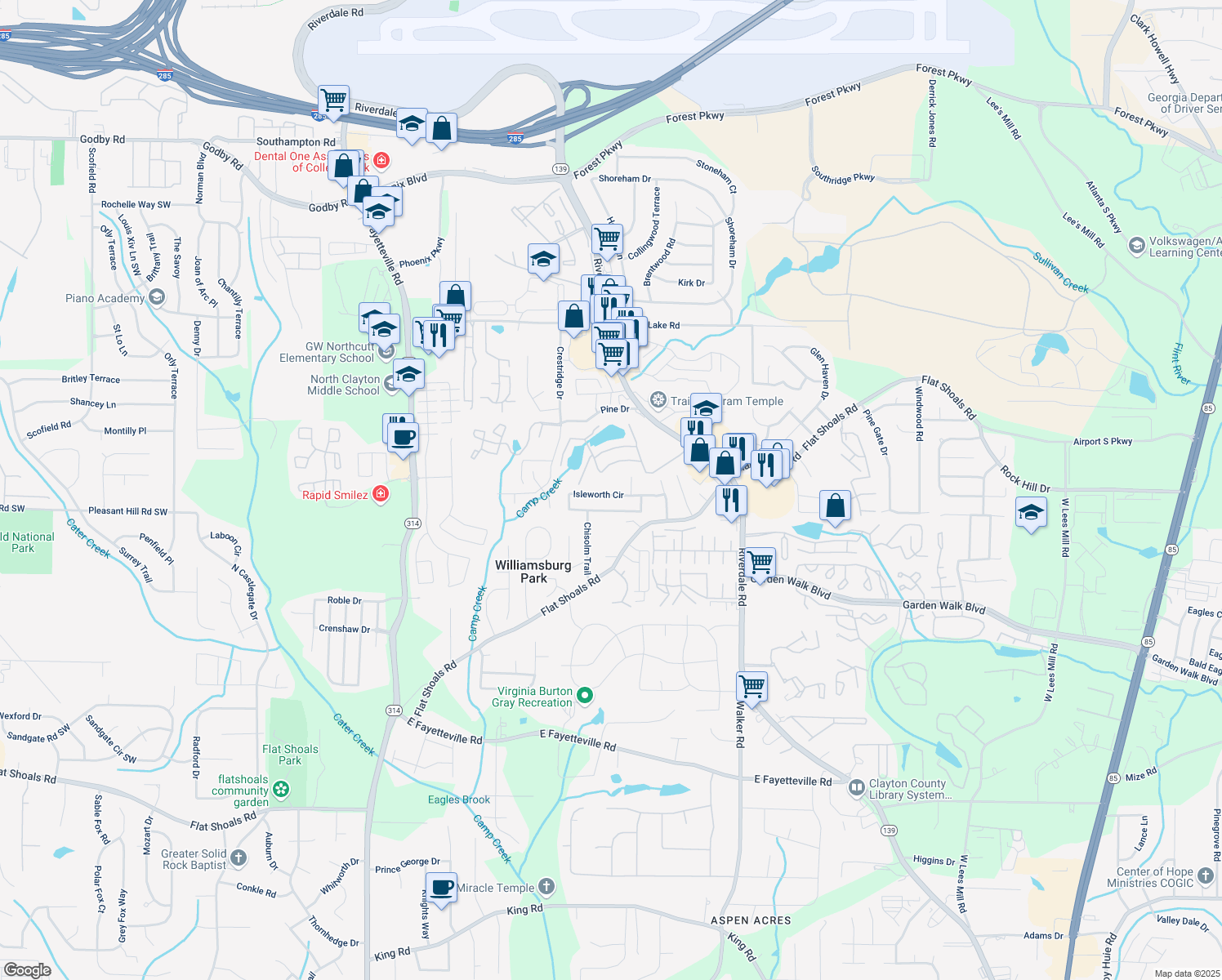 map of restaurants, bars, coffee shops, grocery stores, and more near 1421 Isleworth Circle in Atlanta