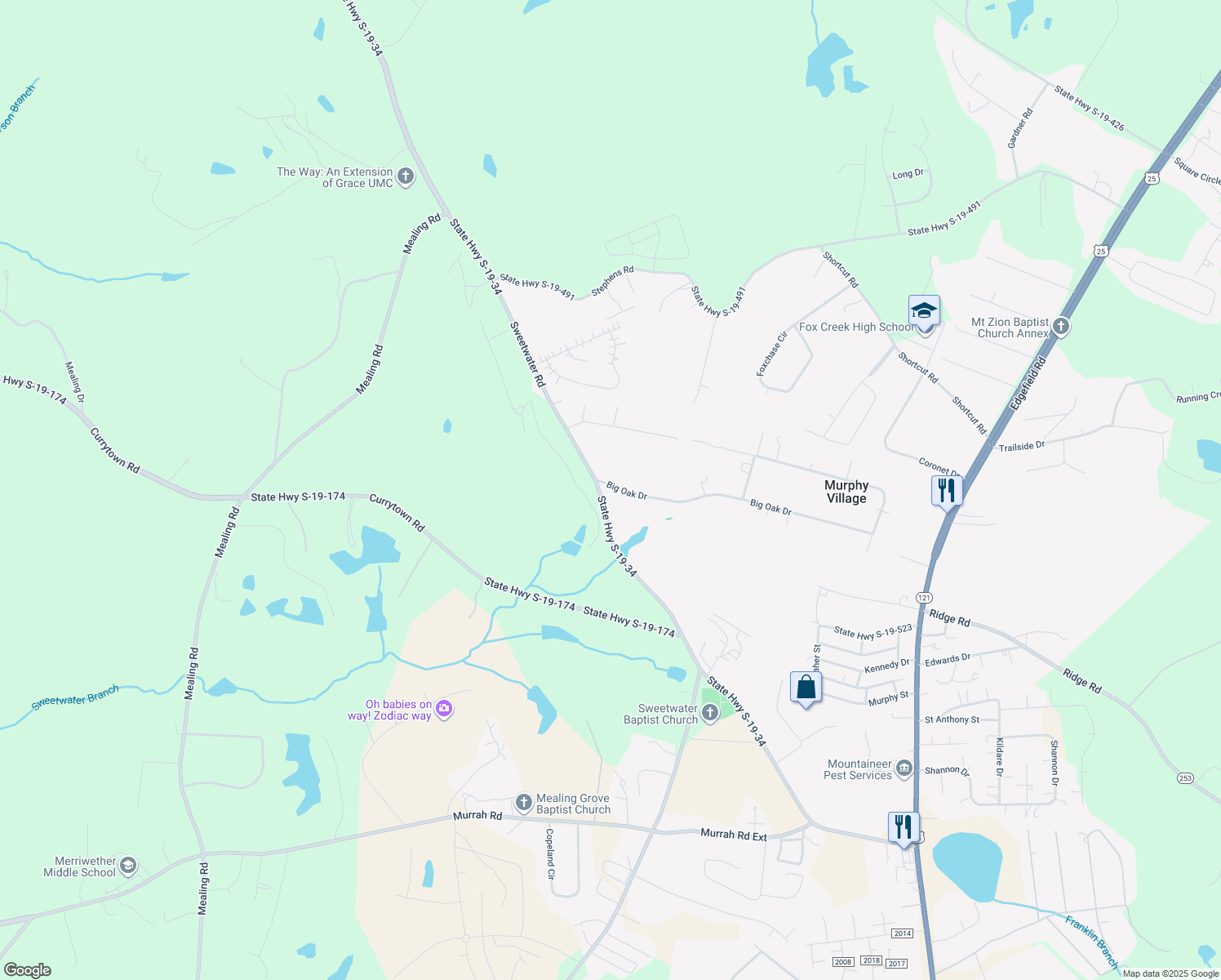 map of restaurants, bars, coffee shops, grocery stores, and more near 401 Big Oak Dr in North Augusta