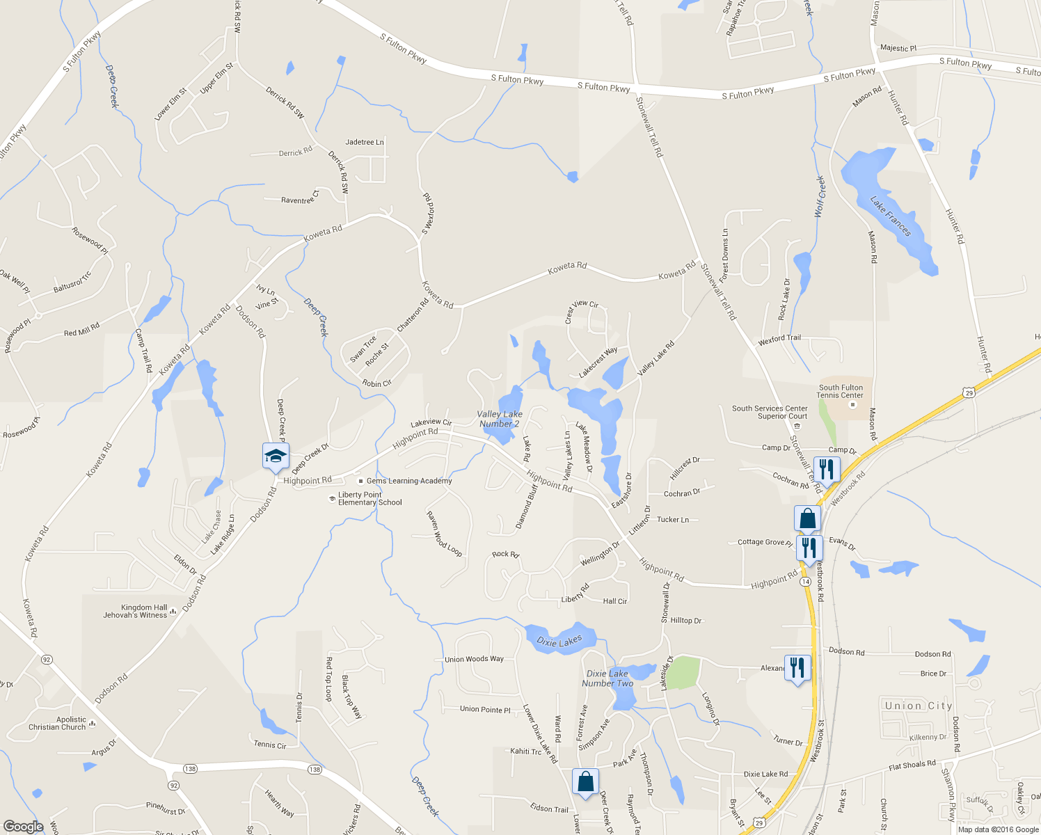 map of restaurants, bars, coffee shops, grocery stores, and more near 8823 Lake Road in Union City