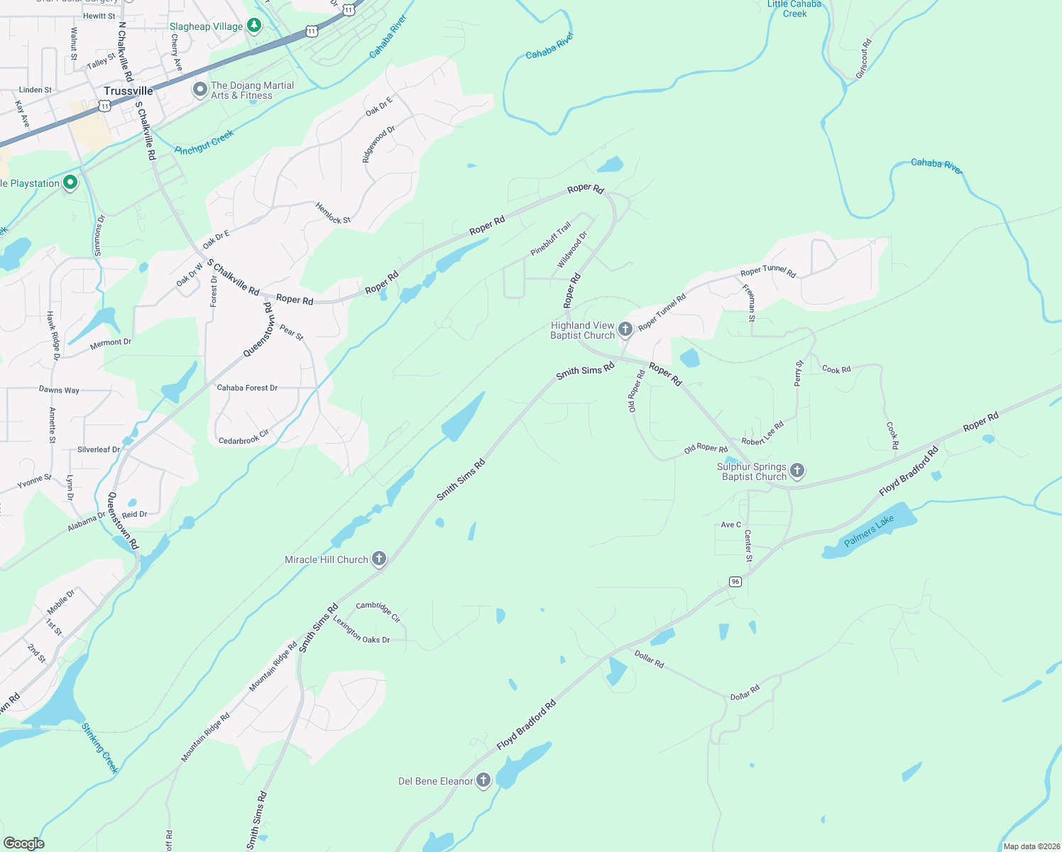 map of restaurants, bars, coffee shops, grocery stores, and more near 3493 Cooks Moore Road in Trussville