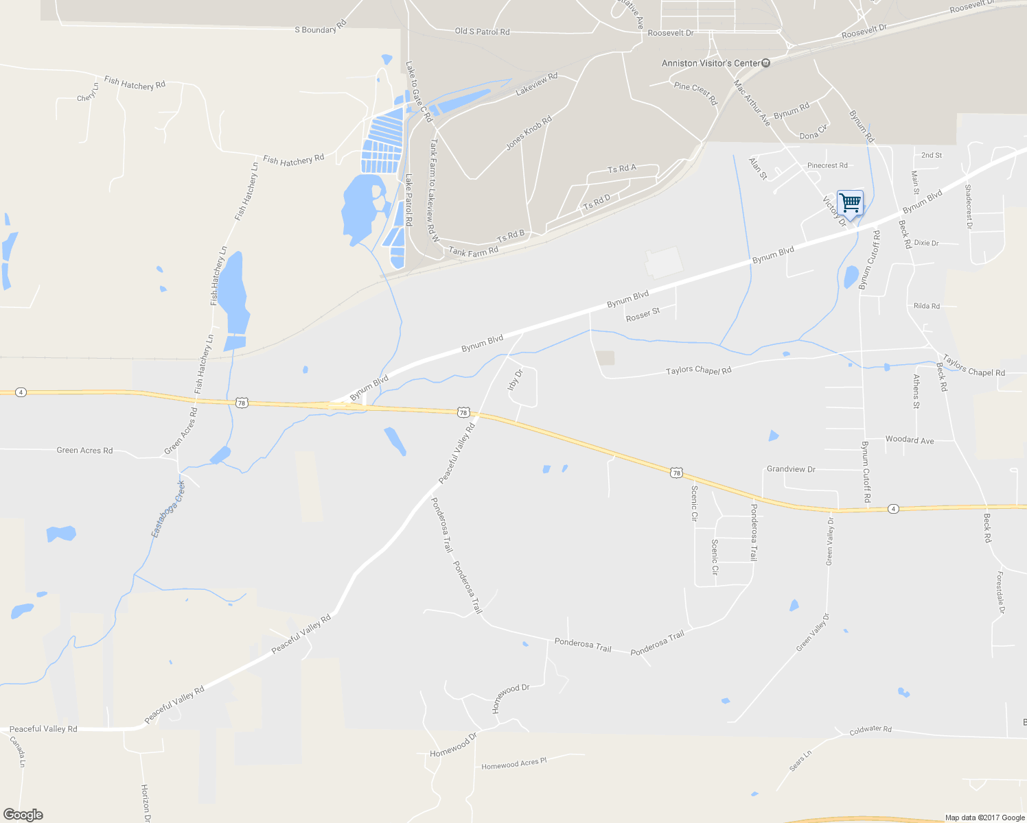 map of restaurants, bars, coffee shops, grocery stores, and more near 31 Western Hills Drive in Eastaboga