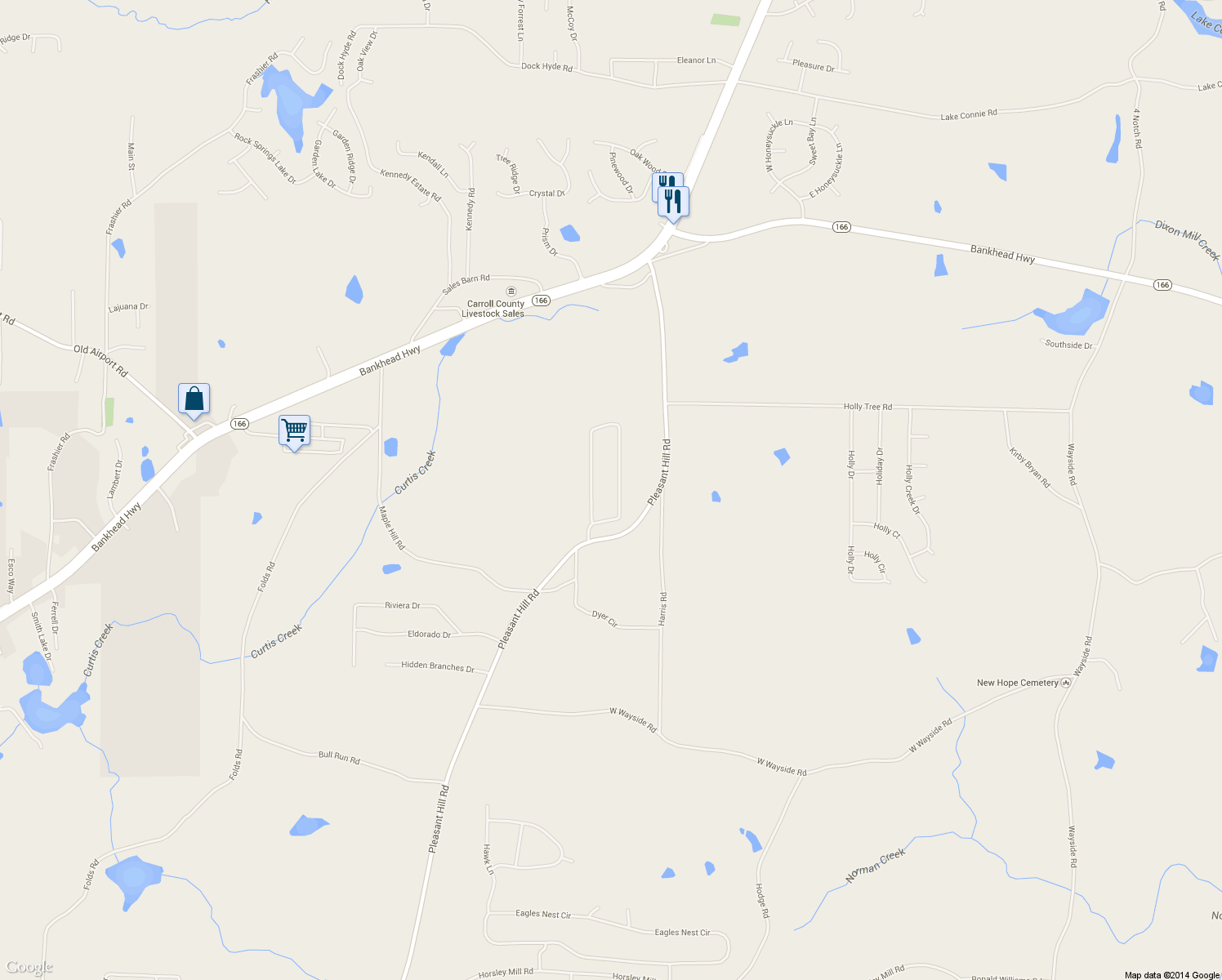 map of restaurants, bars, coffee shops, grocery stores, and more near 104 Timber Mill Circle in Carrollton
