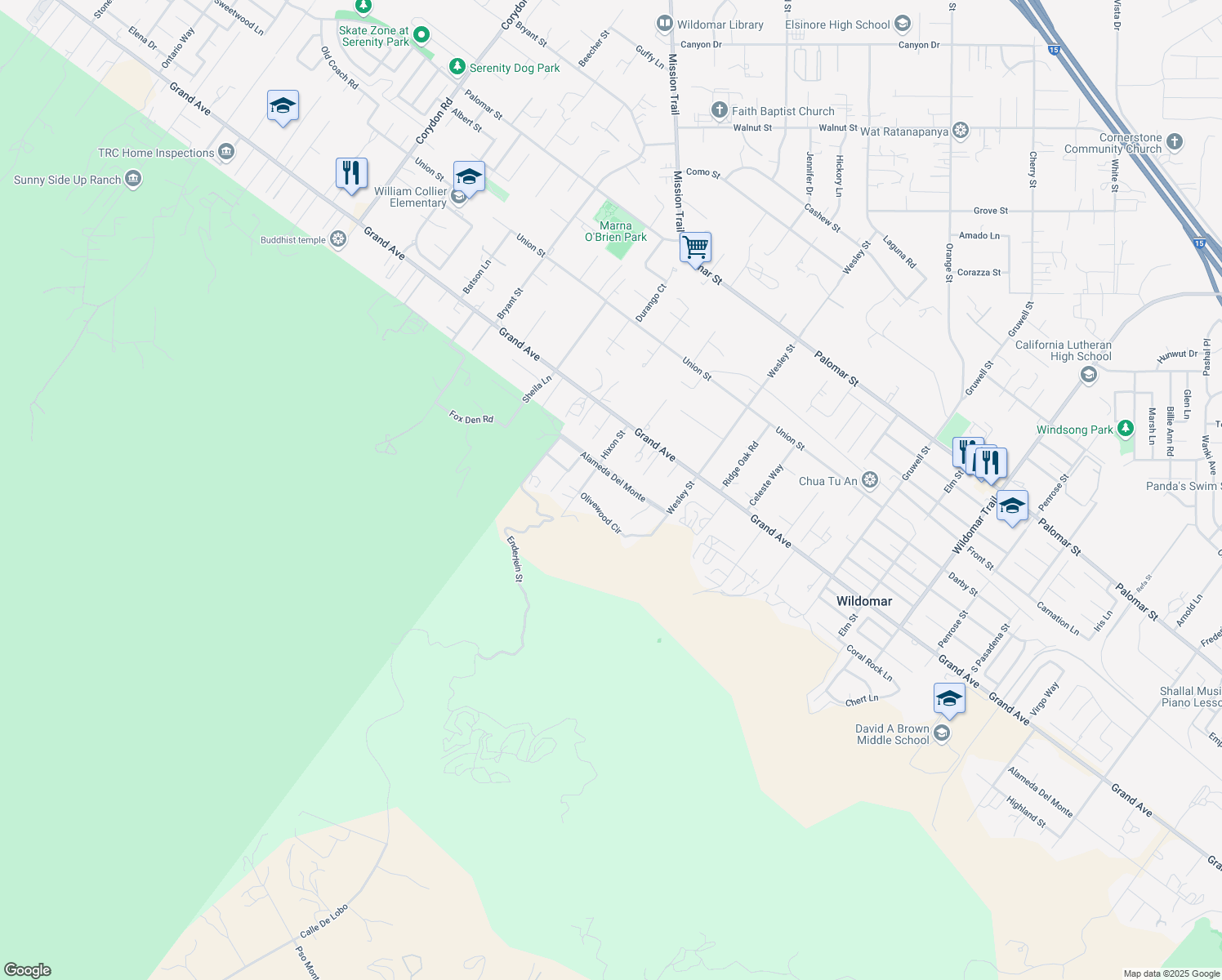 map of restaurants, bars, coffee shops, grocery stores, and more near 20787 Alameda Del Monte in Lake Elsinore