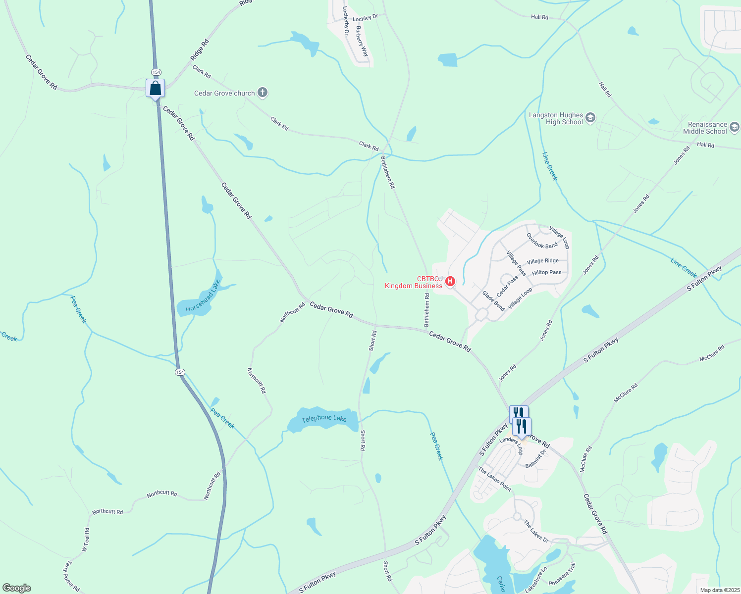 map of restaurants, bars, coffee shops, grocery stores, and more near 8201 Cedar Grove Road in Fairburn