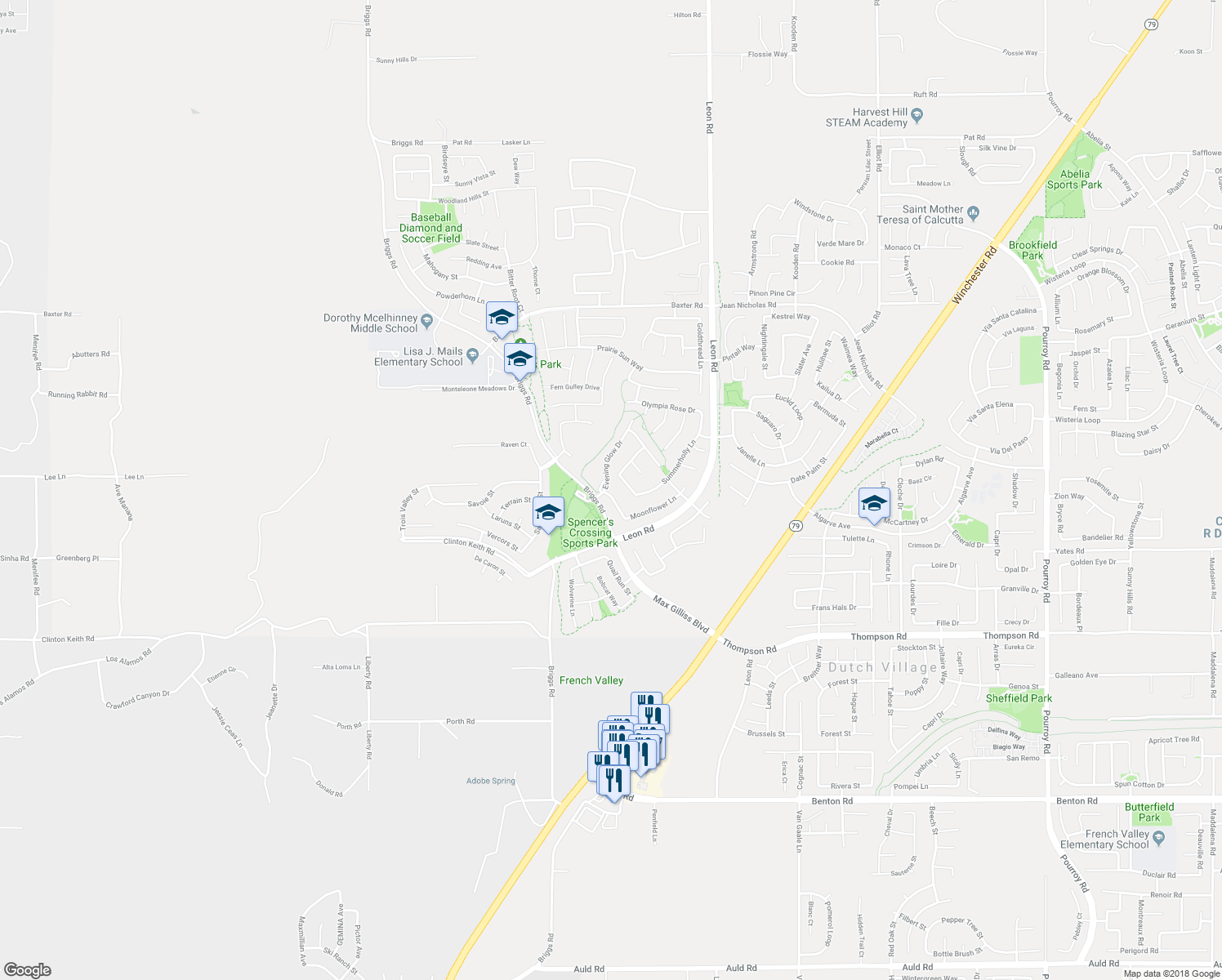 map of restaurants, bars, coffee shops, grocery stores, and more near 35570 Silverweed Road in Murrieta