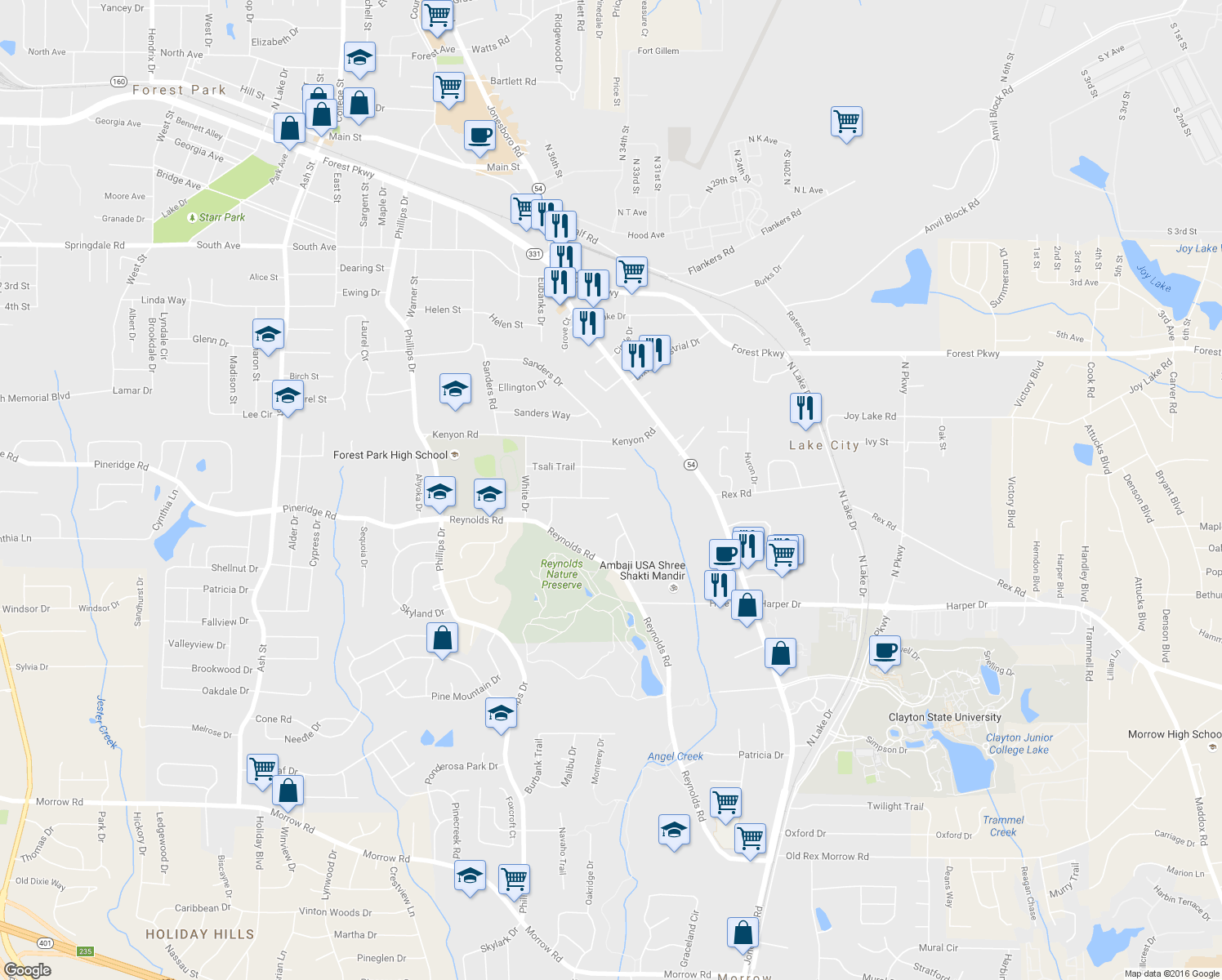 map of restaurants, bars, coffee shops, grocery stores, and more near 1332 Trahlyta Terrace in Lake City
