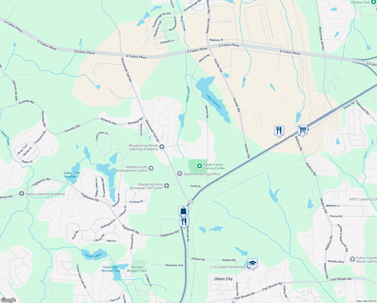 map of restaurants, bars, coffee shops, grocery stores, and more near 5485 Sierra Tr in Atlanta