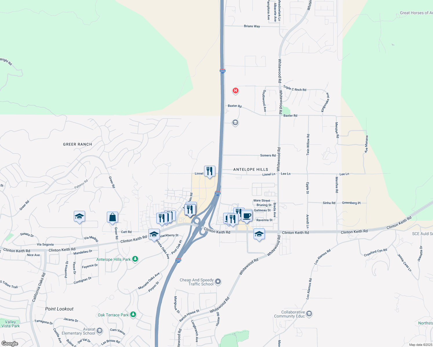 map of restaurants, bars, coffee shops, grocery stores, and more near Linnel Lane in Murrieta