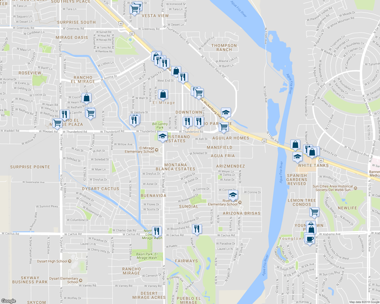 map of restaurants, bars, coffee shops, grocery stores, and more near 12034 West Soledad Street in El Mirage