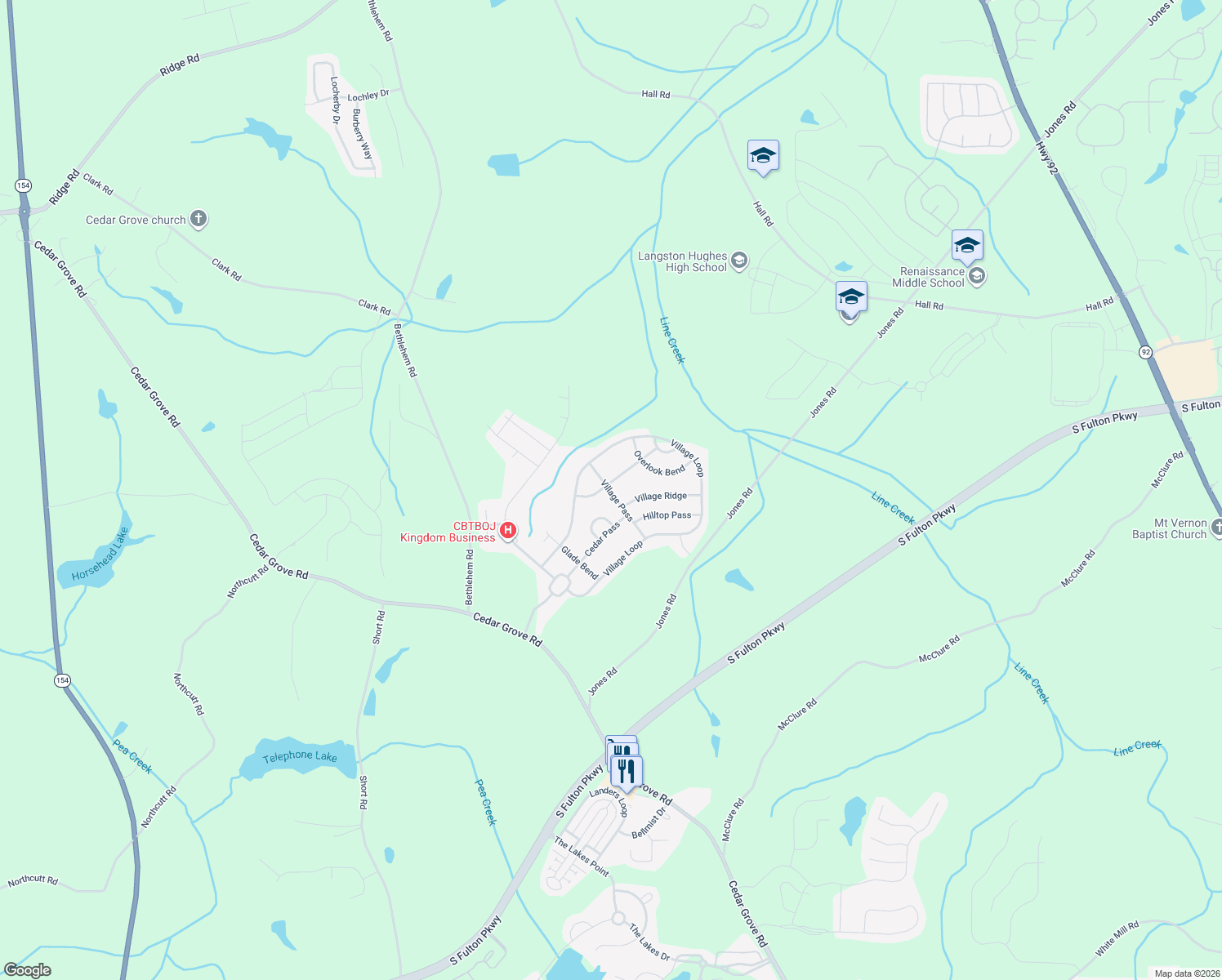 map of restaurants, bars, coffee shops, grocery stores, and more near 5497 Babbling View in Fairburn