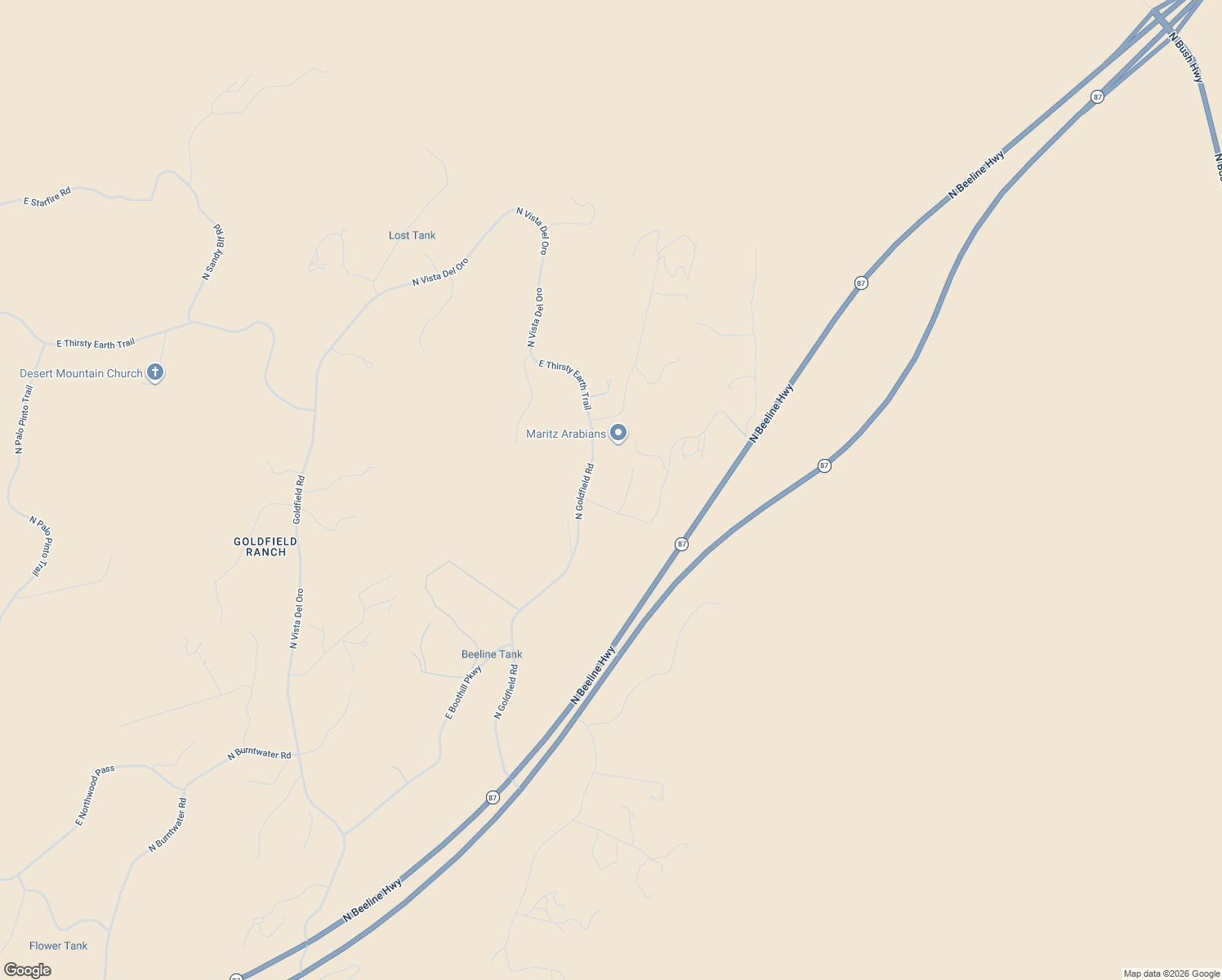 map of restaurants, bars, coffee shops, grocery stores, and more near 13225 North Goldfield Road in Fort McDowell