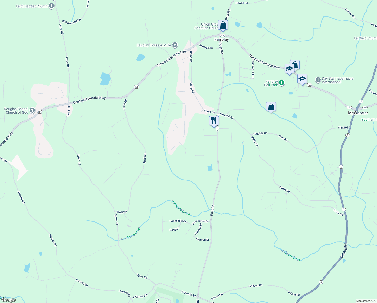 map of restaurants, bars, coffee shops, grocery stores, and more near 8842 Hectare Road in Winston