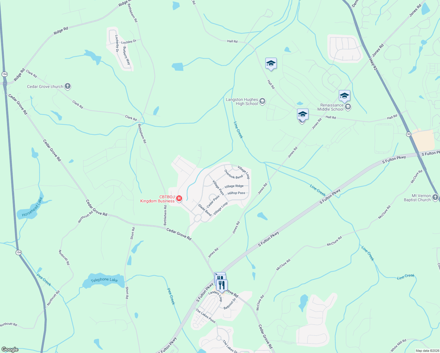 map of restaurants, bars, coffee shops, grocery stores, and more near 5477 Babbling View in Fairburn