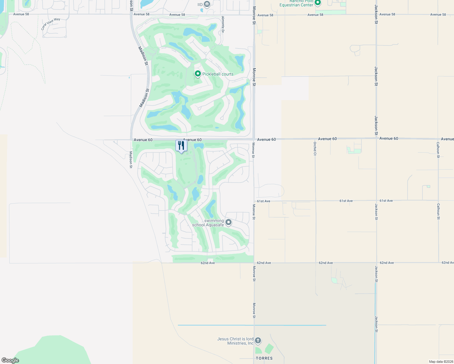 map of restaurants, bars, coffee shops, grocery stores, and more near 81764 Sun Cactus Lane in La Quinta