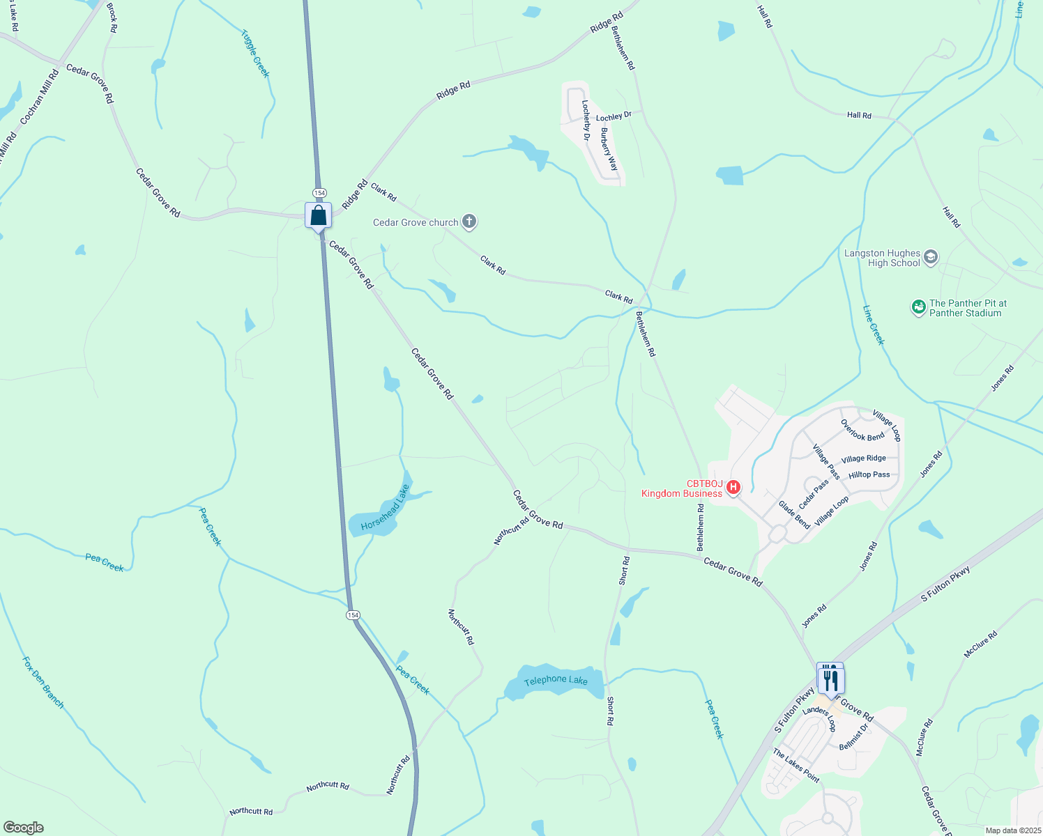 map of restaurants, bars, coffee shops, grocery stores, and more near 8375 Cedar Grove Road in Fairburn