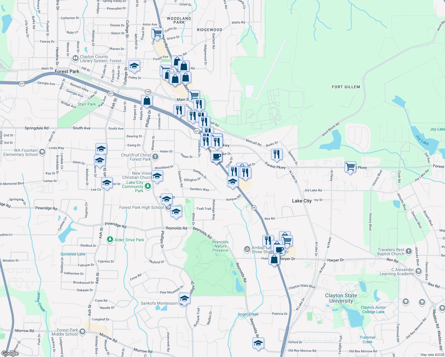 map of restaurants, bars, coffee shops, grocery stores, and more near 5368 Orchard Place in Morrow