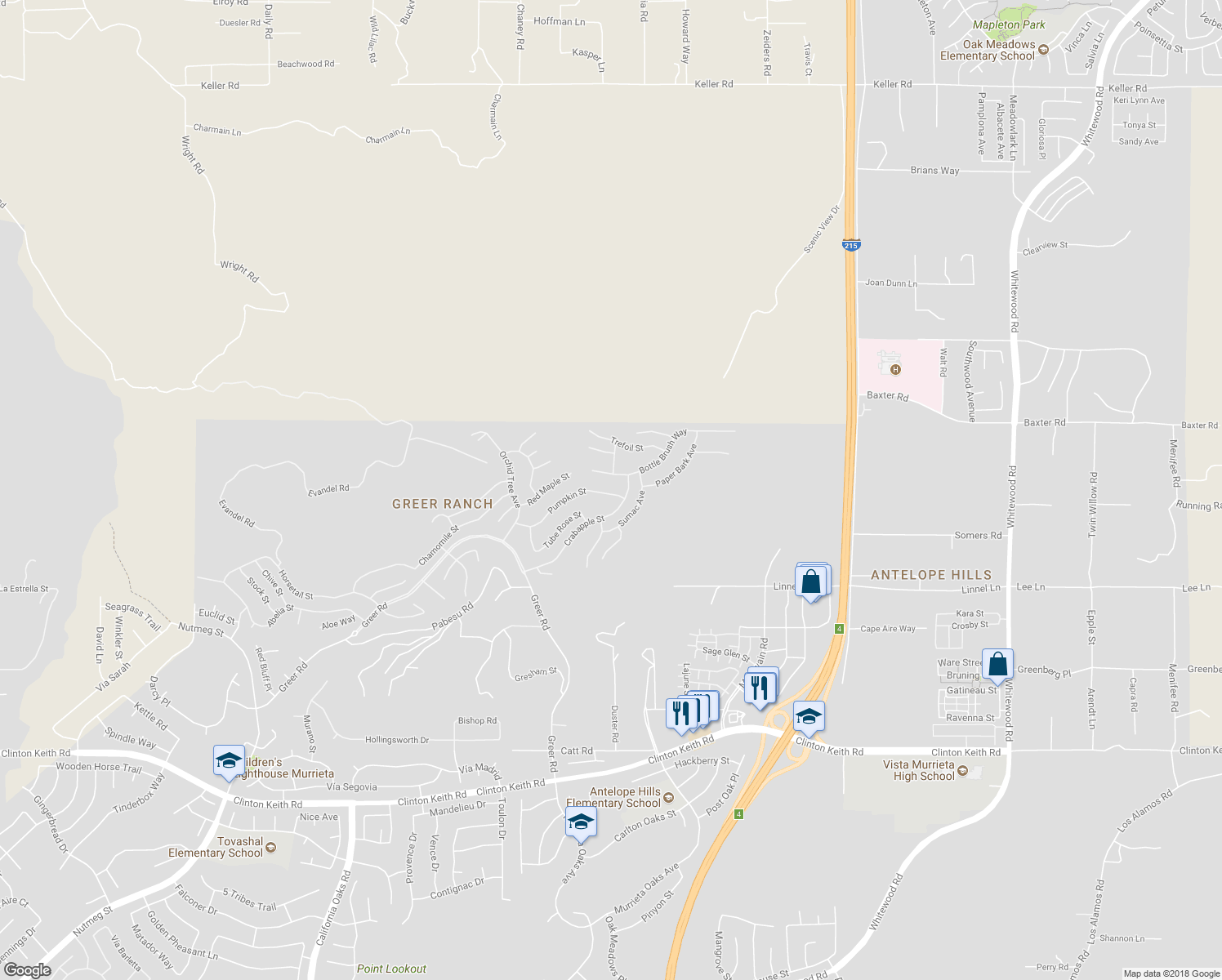 map of restaurants, bars, coffee shops, grocery stores, and more near 27383 Pumpkin Street in Murrieta