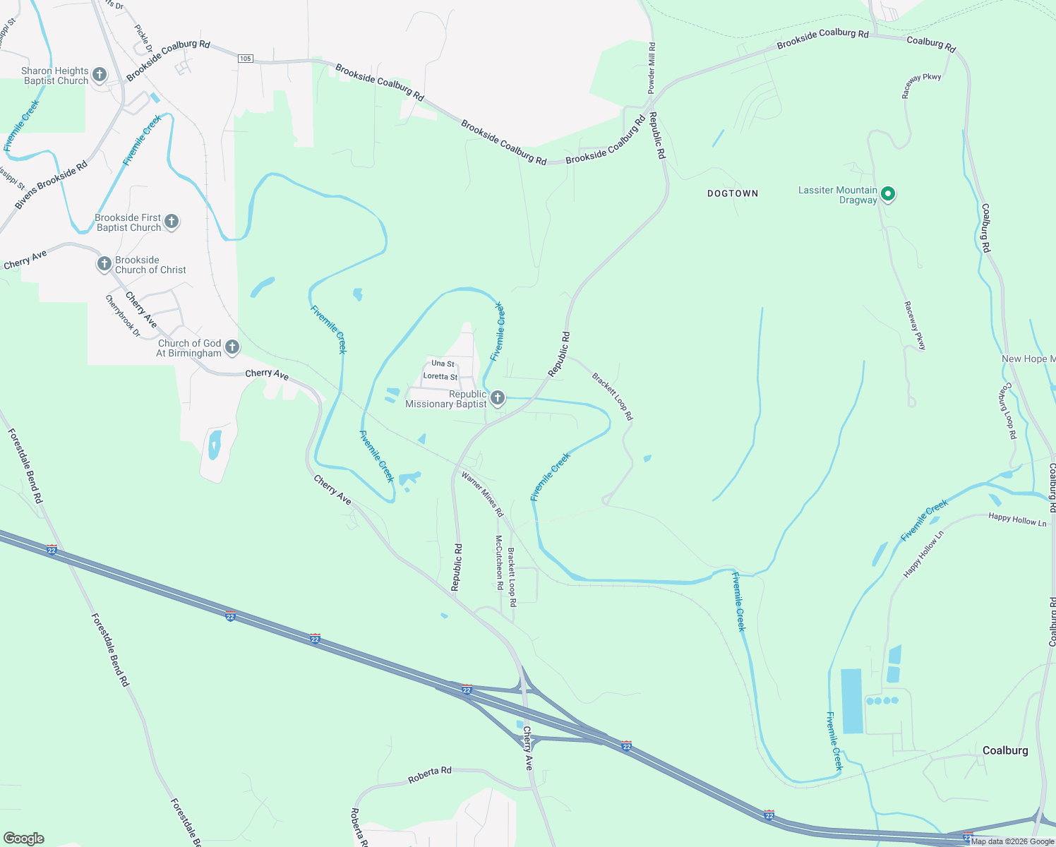 map of restaurants, bars, coffee shops, grocery stores, and more near 1601 Republic Lane in Birmingham