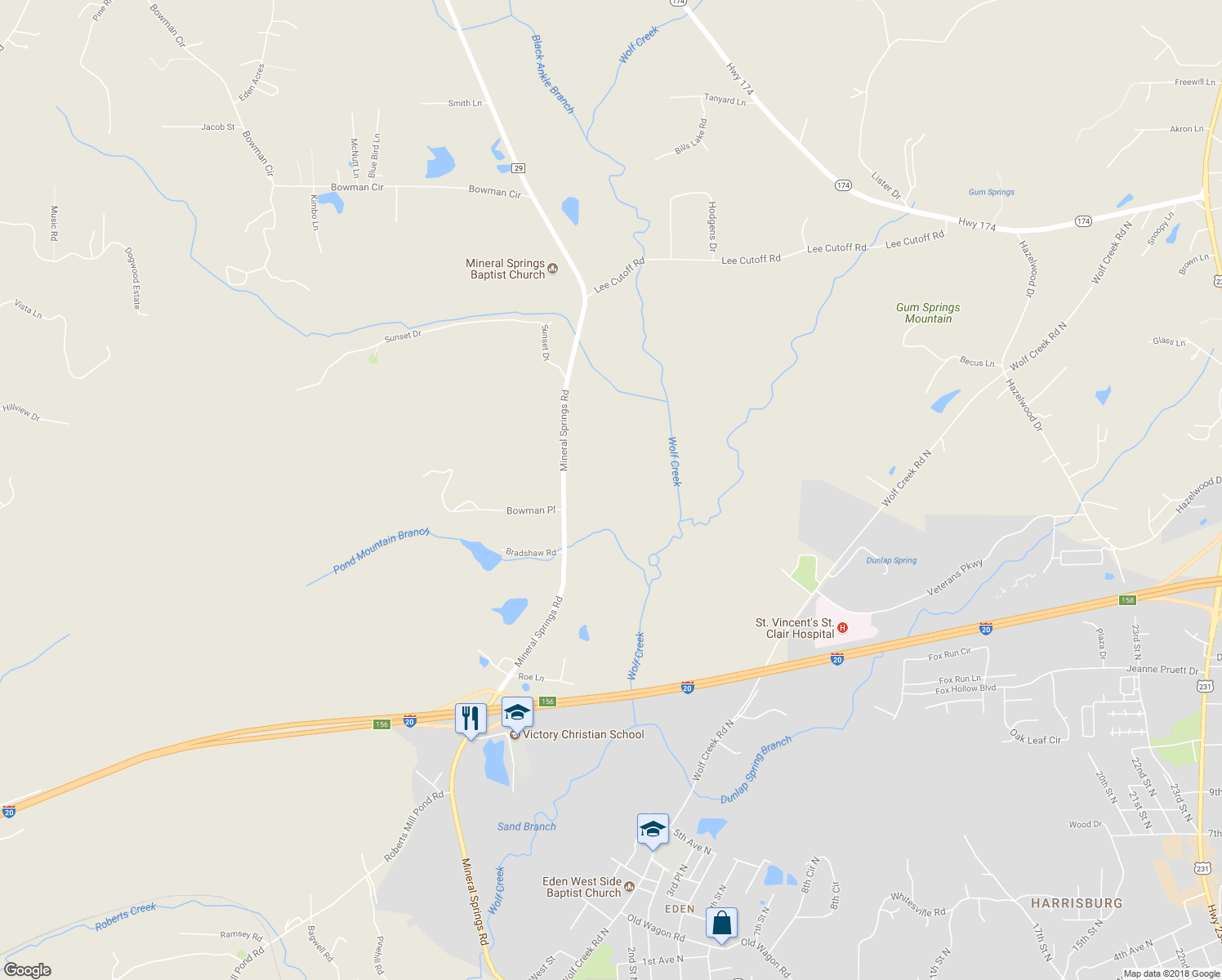 map of restaurants, bars, coffee shops, grocery stores, and more near 1533 Mineral Springs Road in Pell City