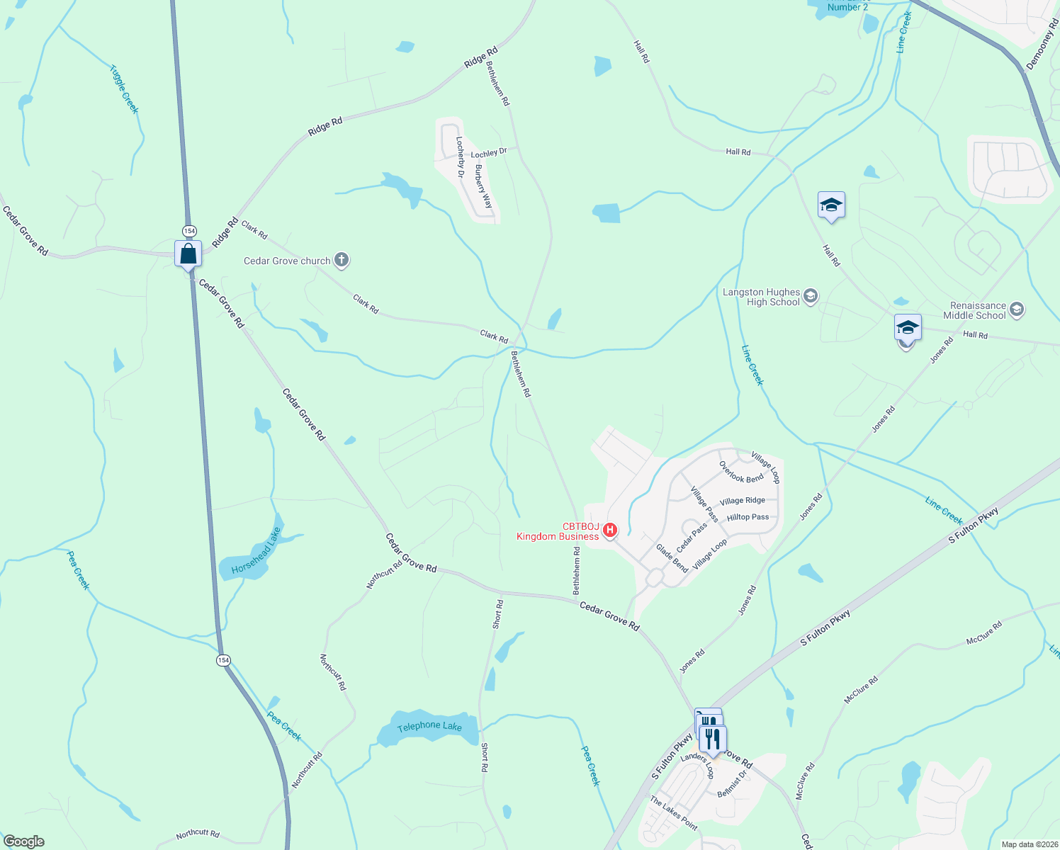 map of restaurants, bars, coffee shops, grocery stores, and more near 5405 Bethlehem Road in Fairburn