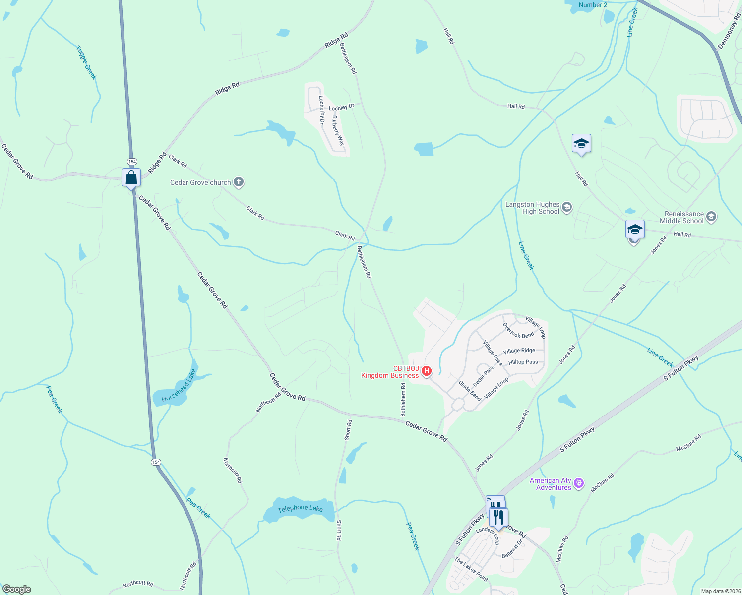 map of restaurants, bars, coffee shops, grocery stores, and more near 5415 Bethlehem Road in Fairburn