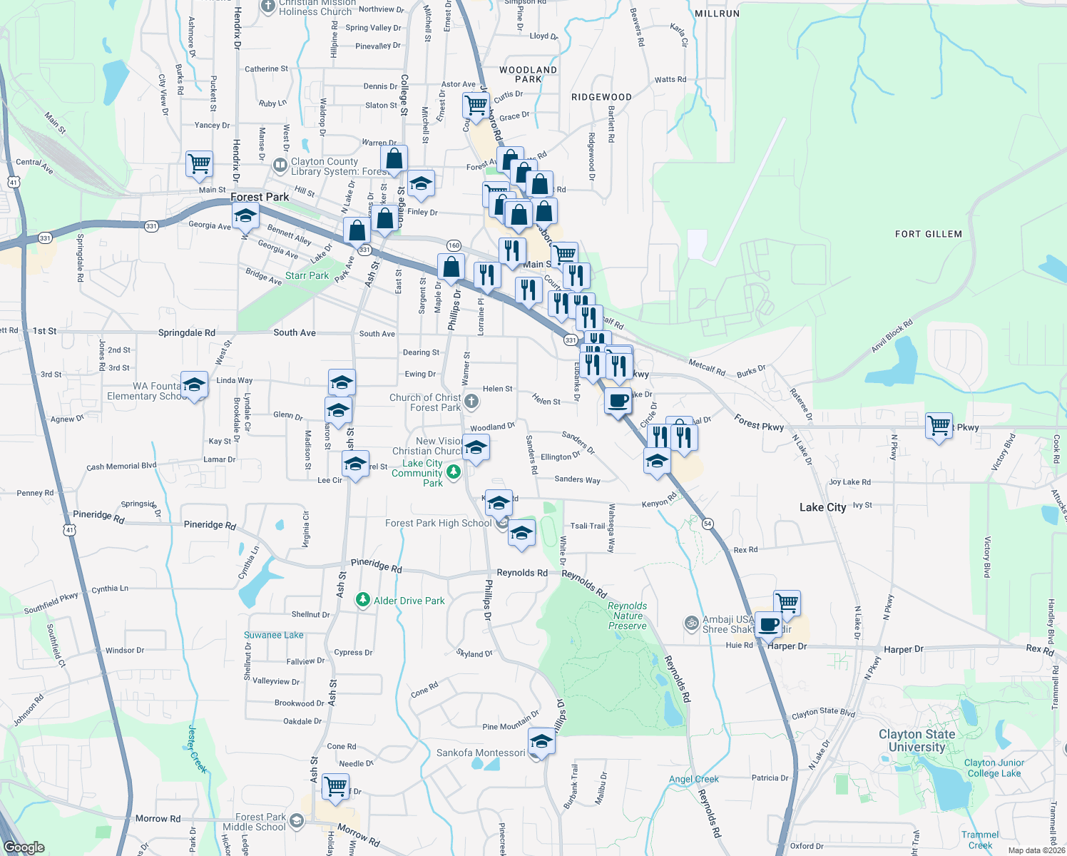 map of restaurants, bars, coffee shops, grocery stores, and more near 5272 Sanders Rd in Lake City