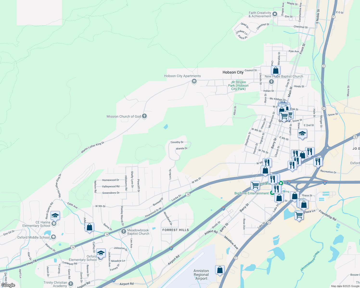 map of restaurants, bars, coffee shops, grocery stores, and more near 836 Timothy Drive in Oxford