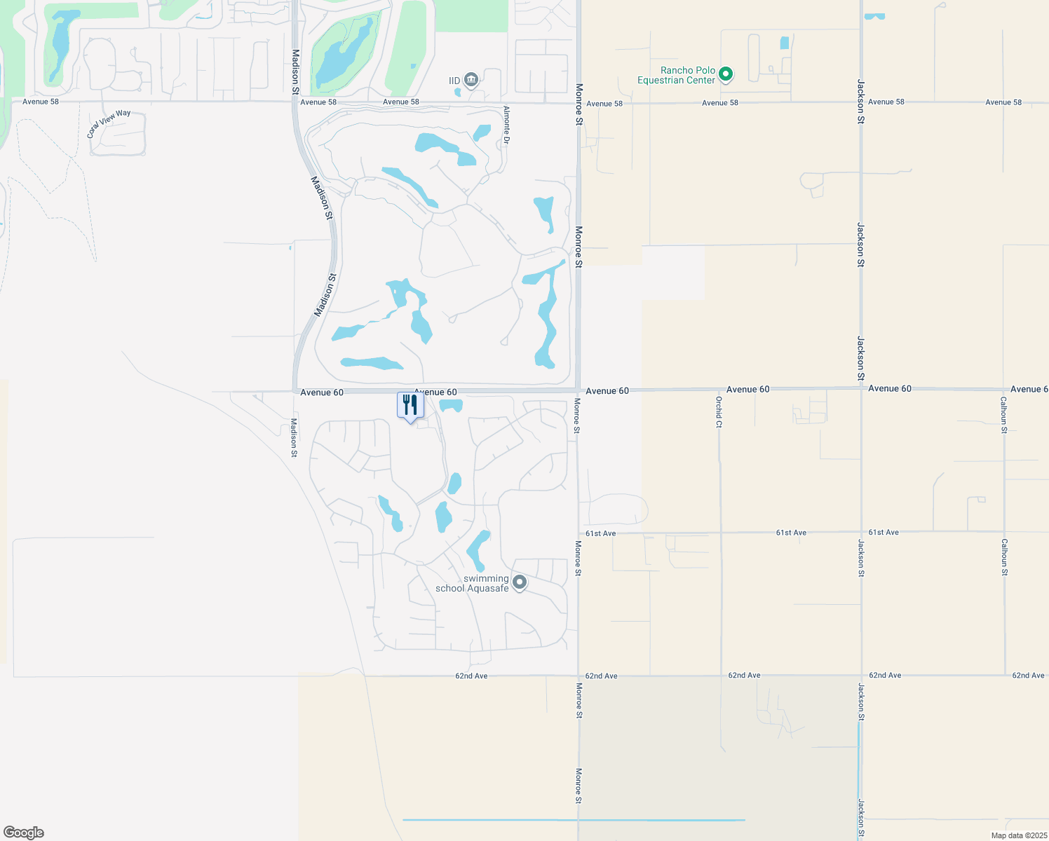 map of restaurants, bars, coffee shops, grocery stores, and more near 81811 Prism Drive in La Quinta