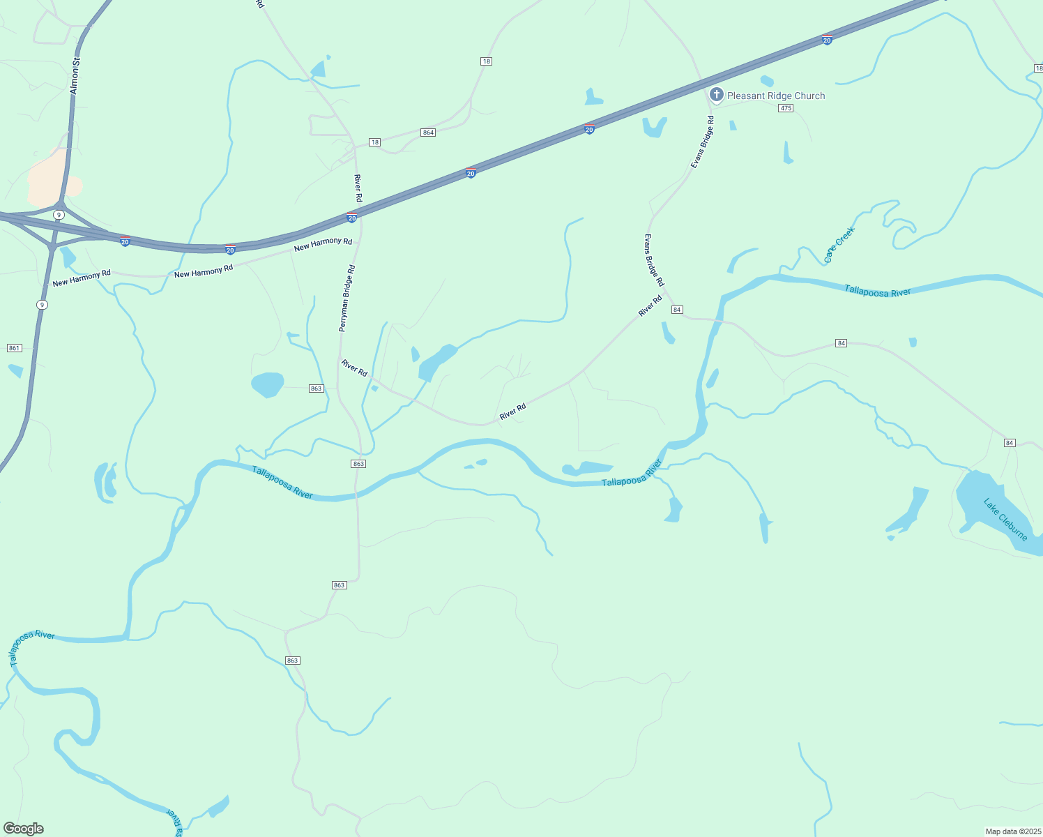 map of restaurants, bars, coffee shops, grocery stores, and more near 716 River Road in Heflin