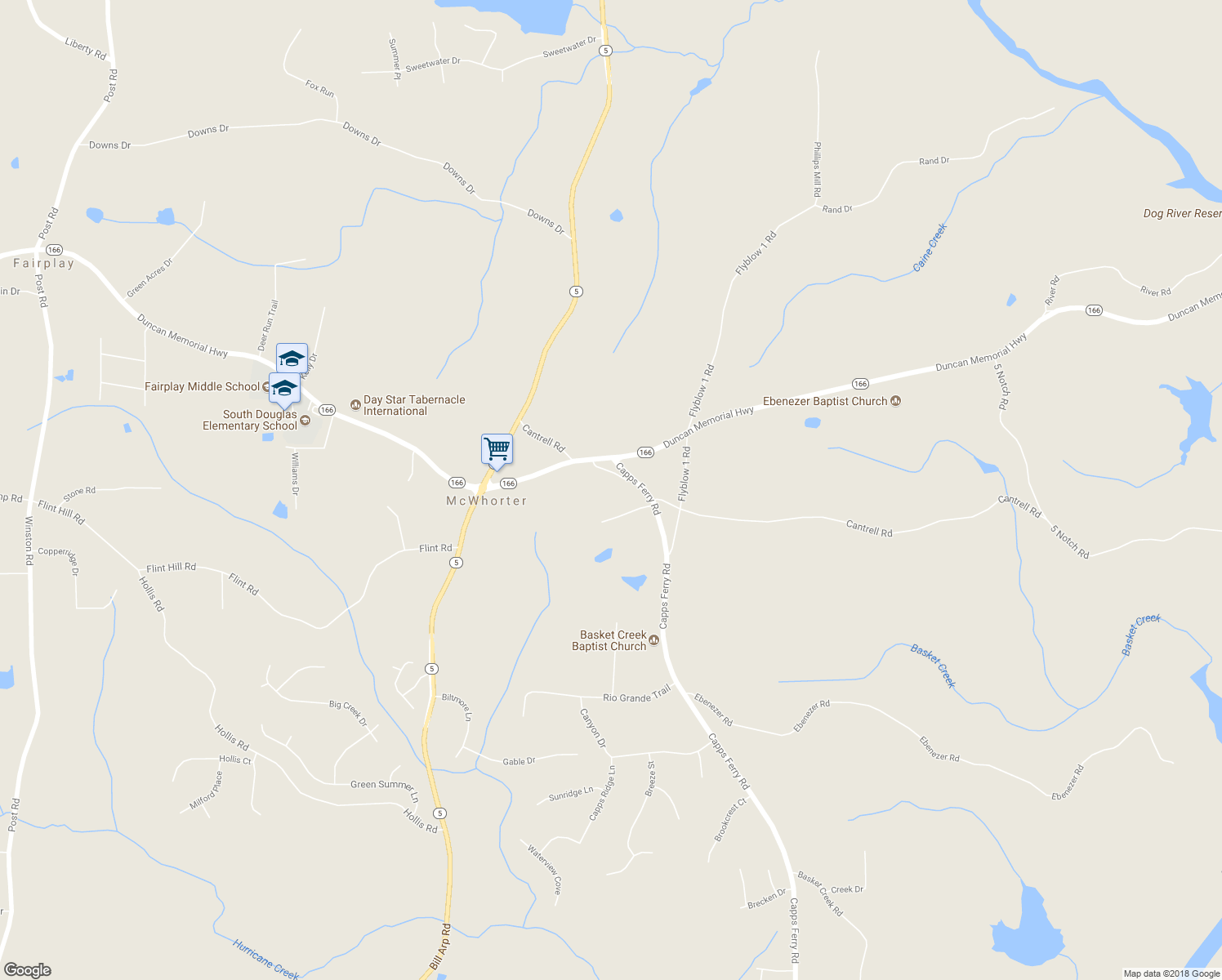 map of restaurants, bars, coffee shops, grocery stores, and more near 7783 Cantrell Road in Douglasville