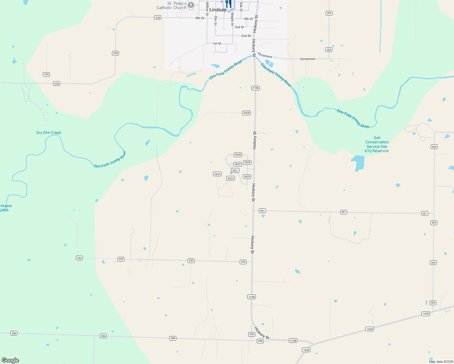 map of restaurants, bars, coffee shops, grocery stores, and more near County Road 3634 in Gainesville