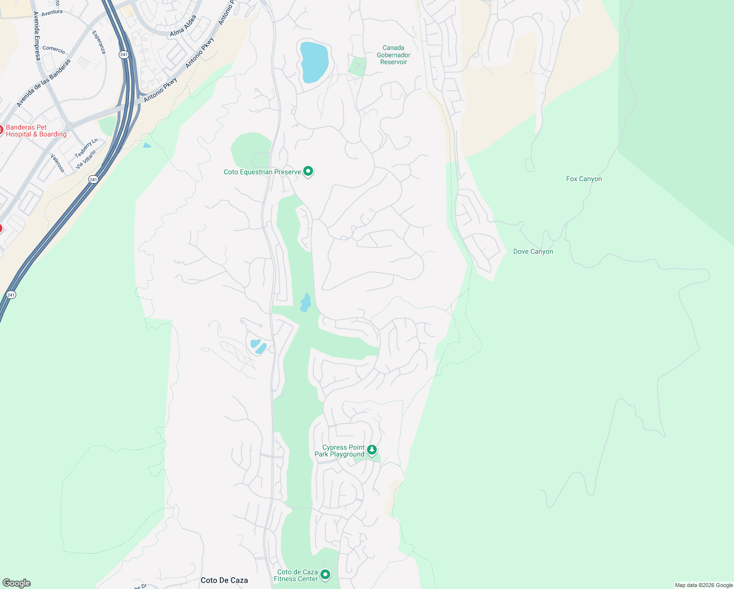 map of restaurants, bars, coffee shops, grocery stores, and more near 31712 Via Perdiz in Trabuco Canyon